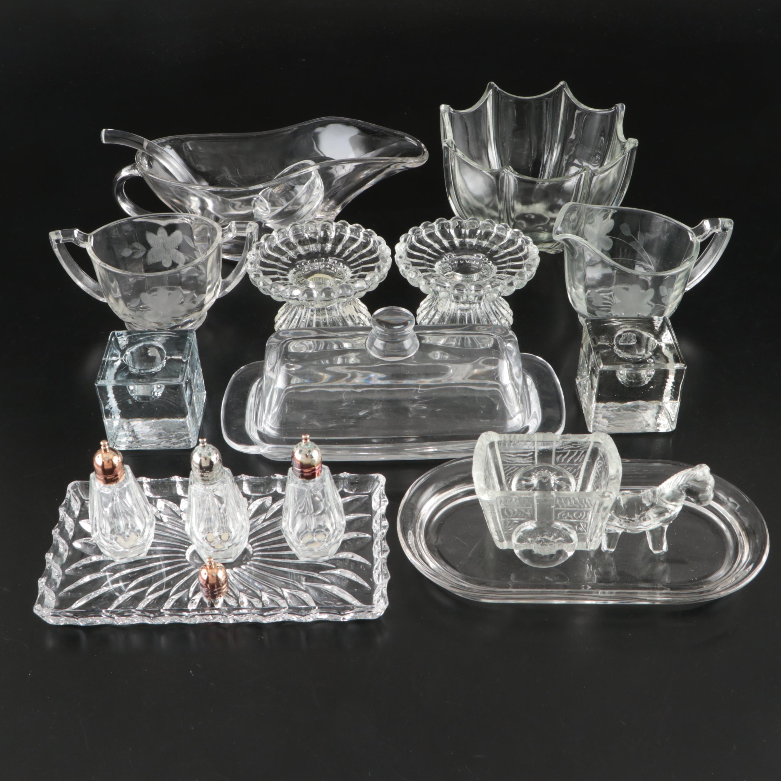 Anchor Hocking Glass Gravy Boat with Krosno Ladle and Other Table Accessories