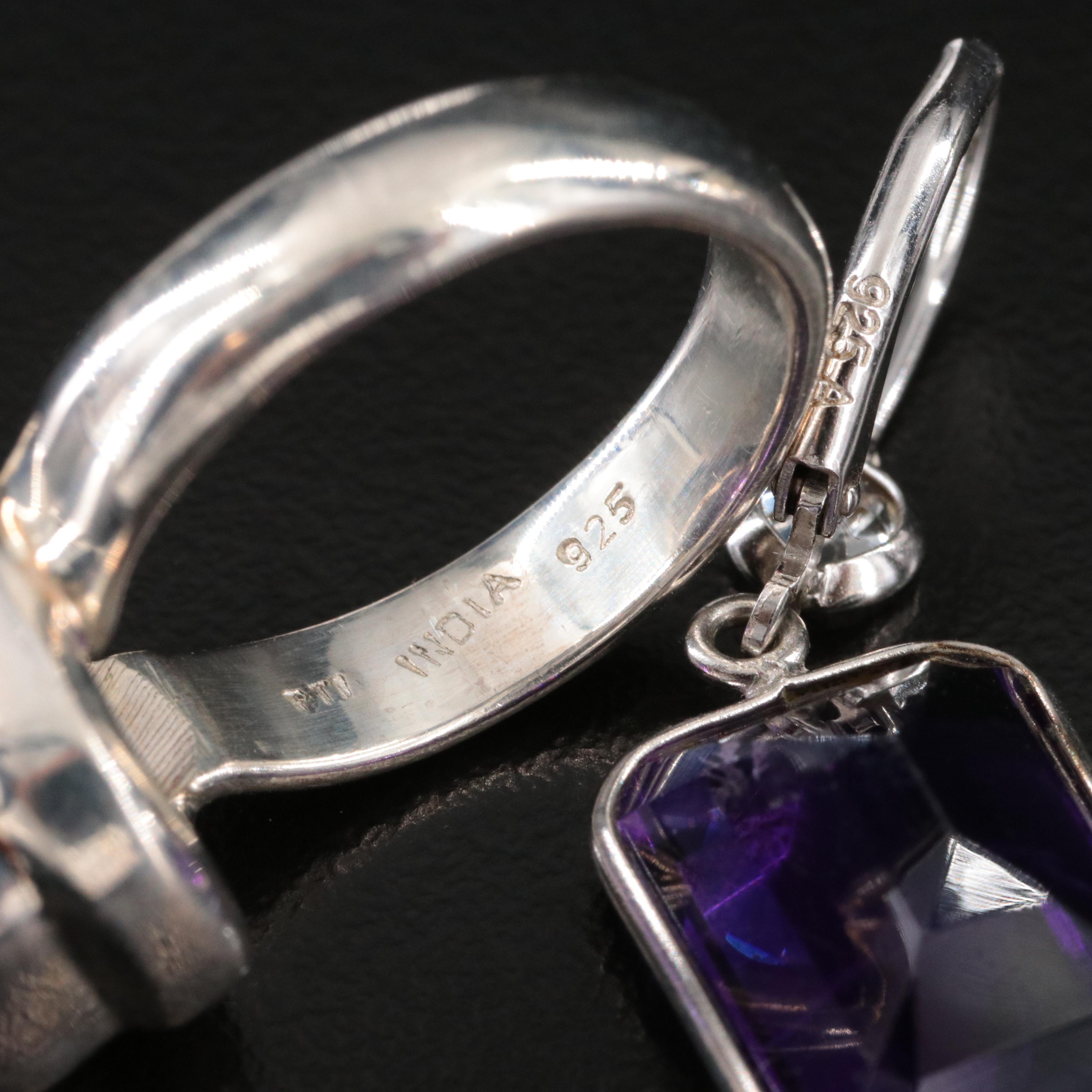 Sterling Amethyst Ring with Amethyst and White Topaz Earrings