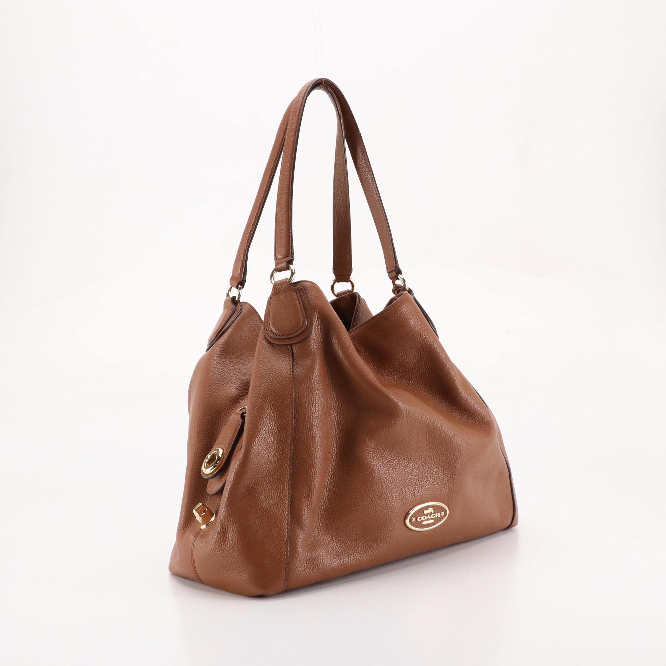 Coach Edie Hobo Shoulder Bag in Caramel Brown Grained Leather