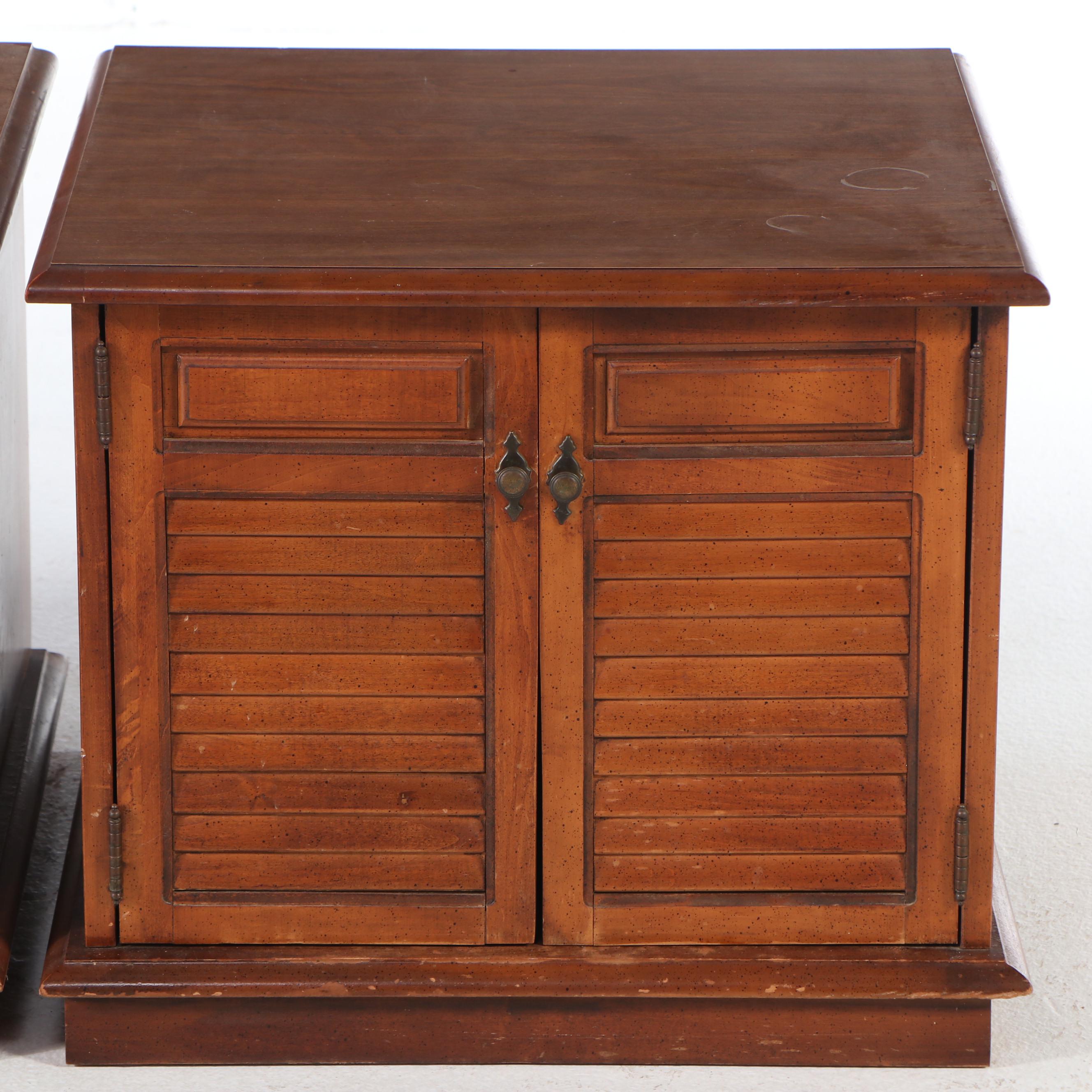 Pair of Wooden End Tables with Shutter Doors