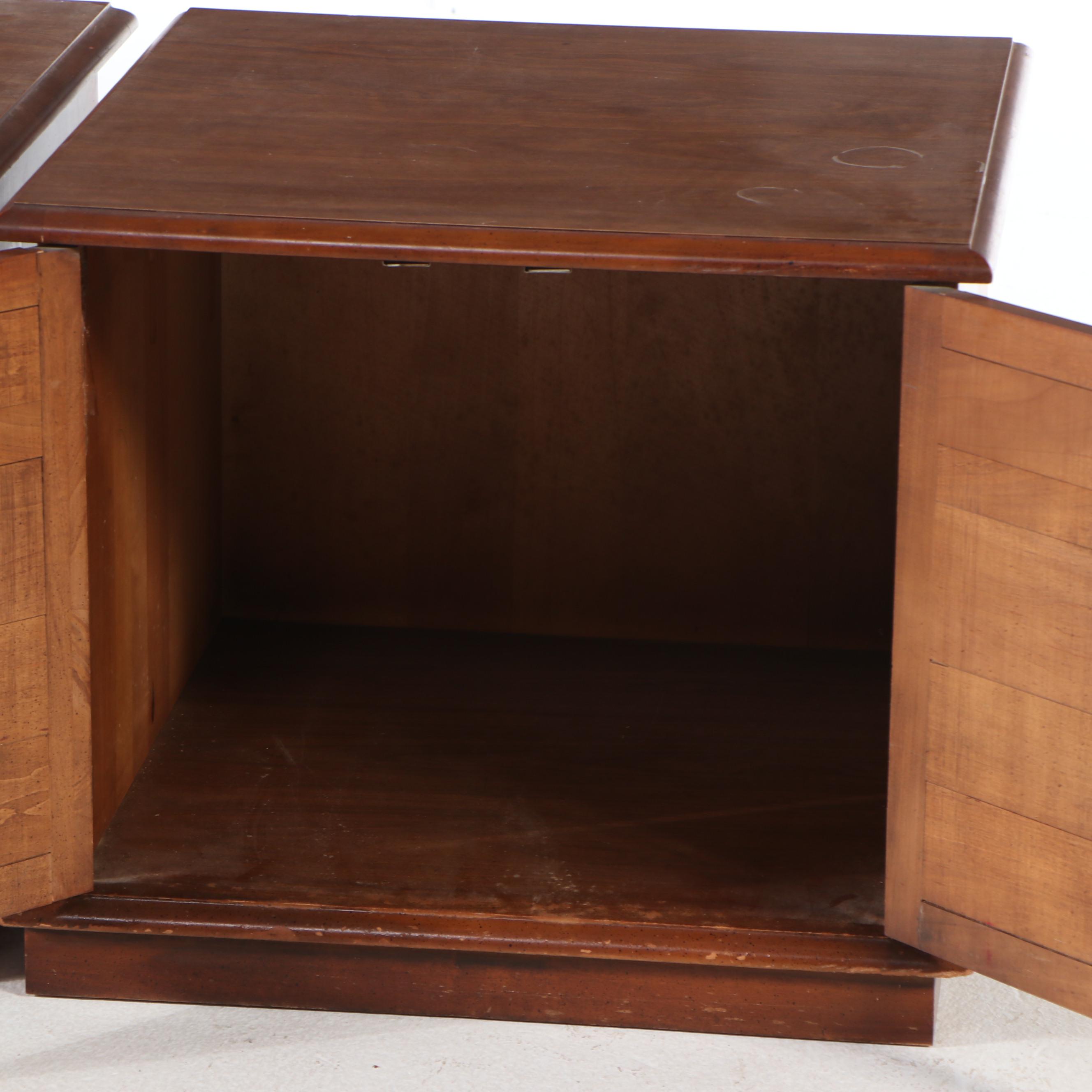 Pair of Wooden End Tables with Shutter Doors