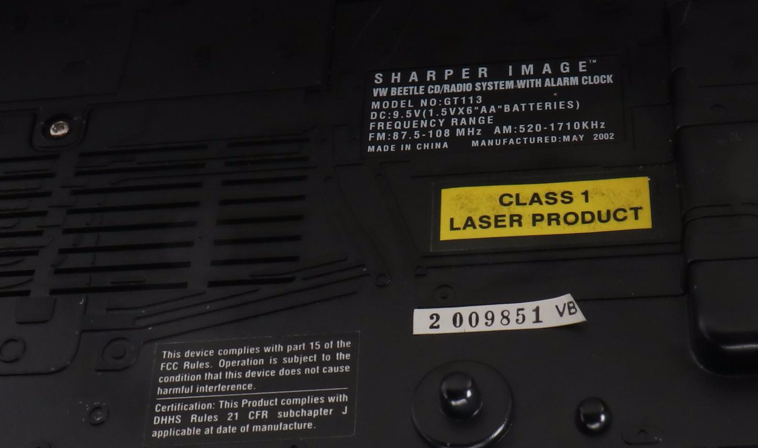 Sharper Image Model GT113 VW Beetle CD and Radio System with Alarm Clock