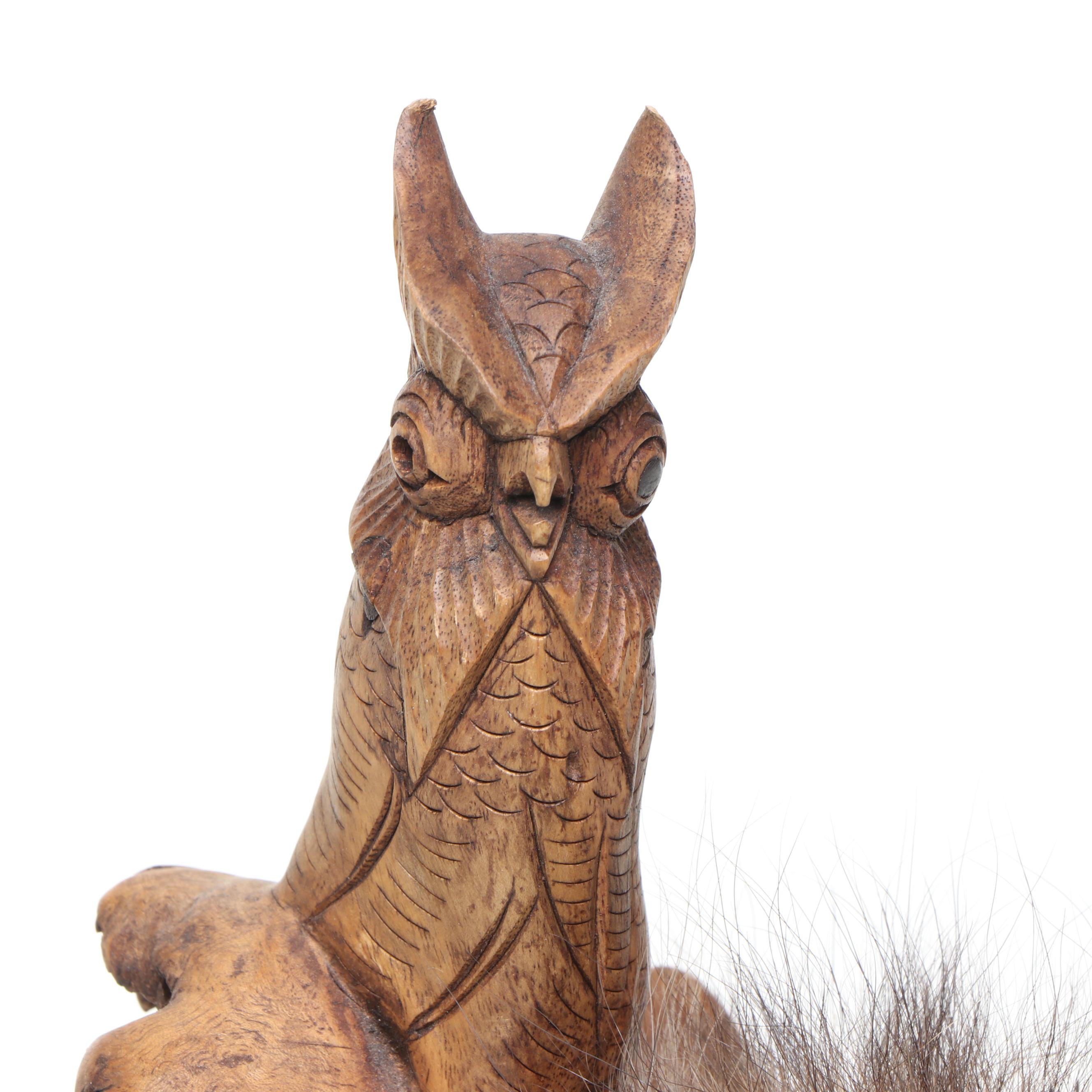 La Ne Ayo Native American Creek Beaded Carved Wood Owl Pipe