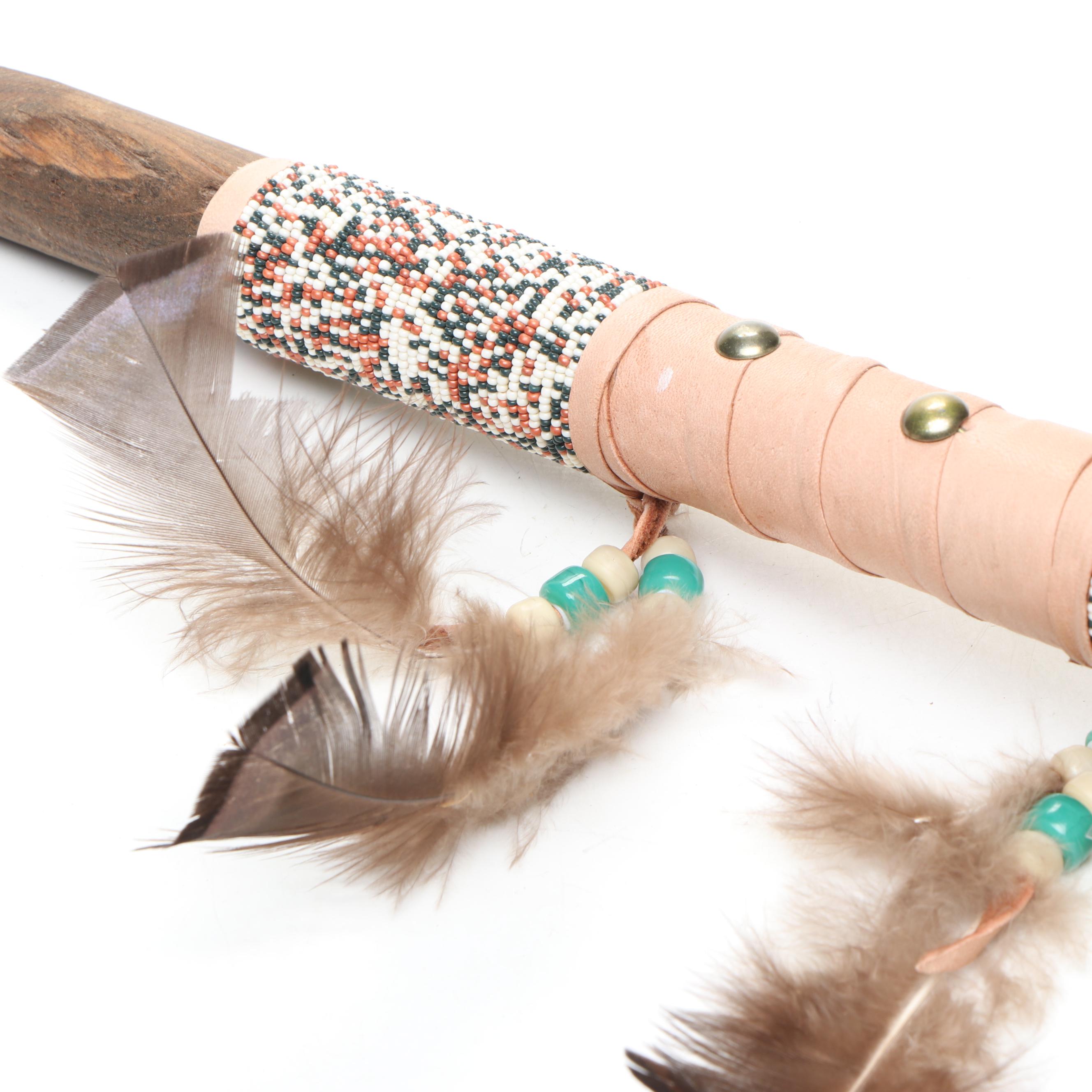 La Ne Ayo Native American Creek Beaded Carved Wood Owl Pipe