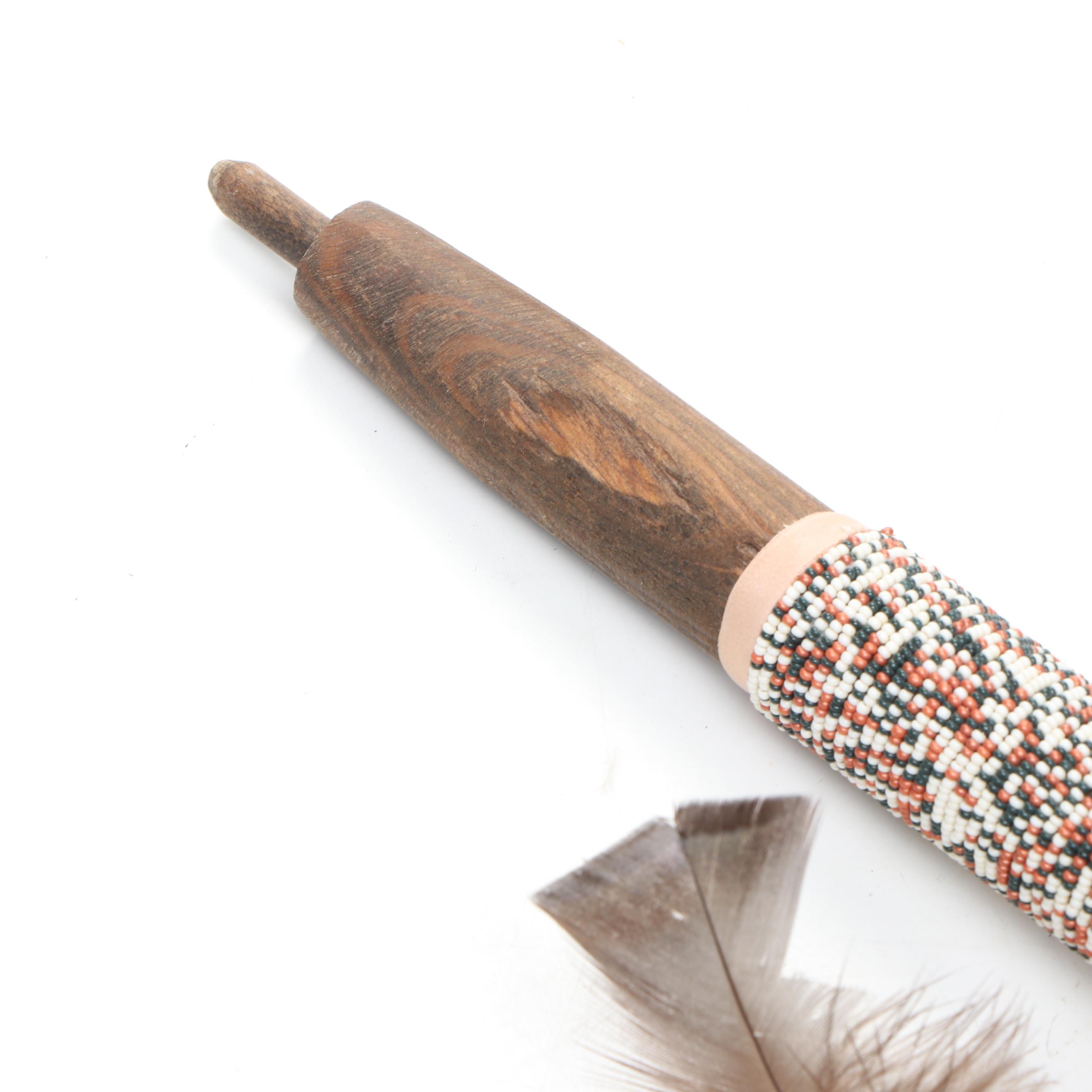 La Ne Ayo Native American Creek Beaded Carved Wood Owl Pipe