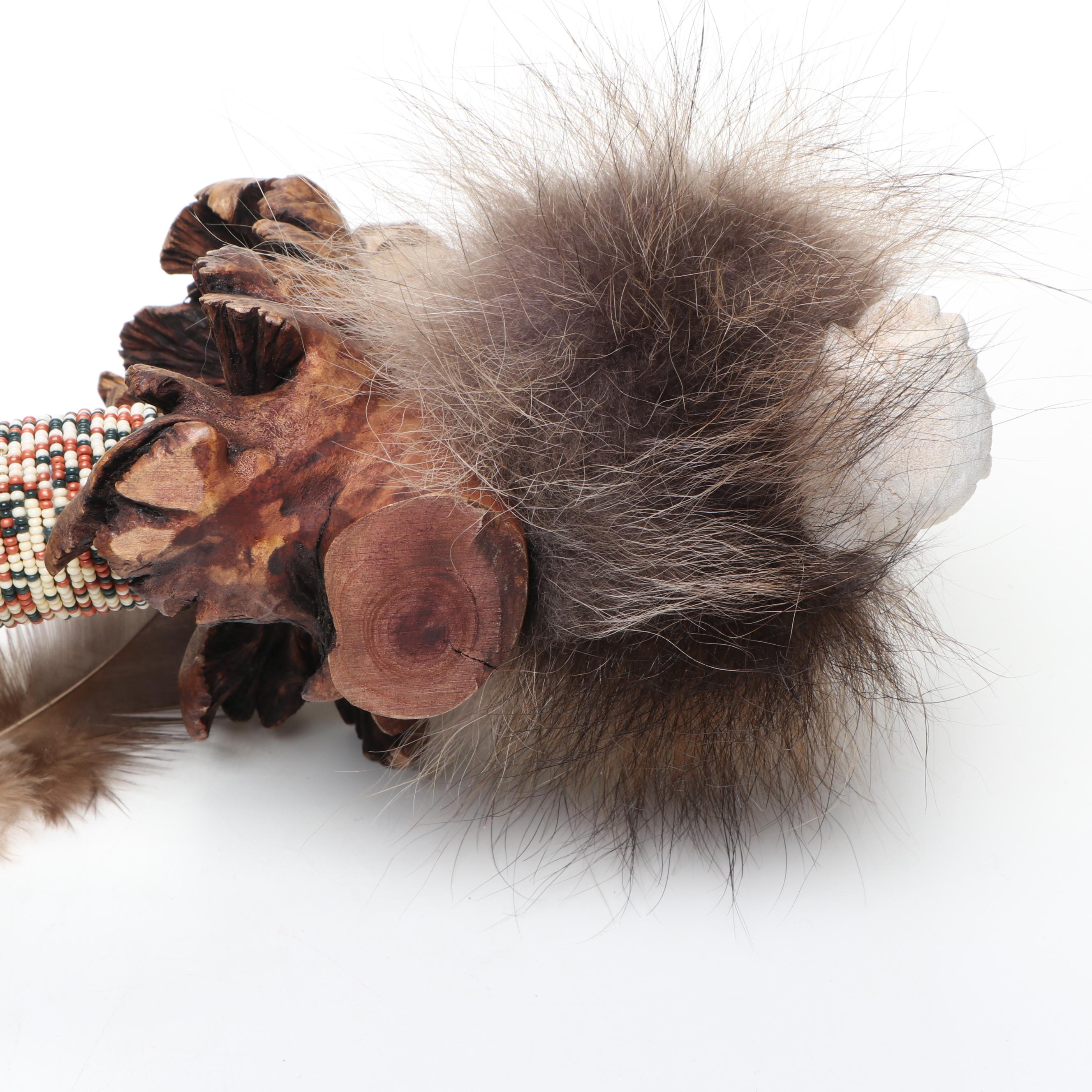 La Ne Ayo Native American Creek Beaded Carved Wood Owl Pipe