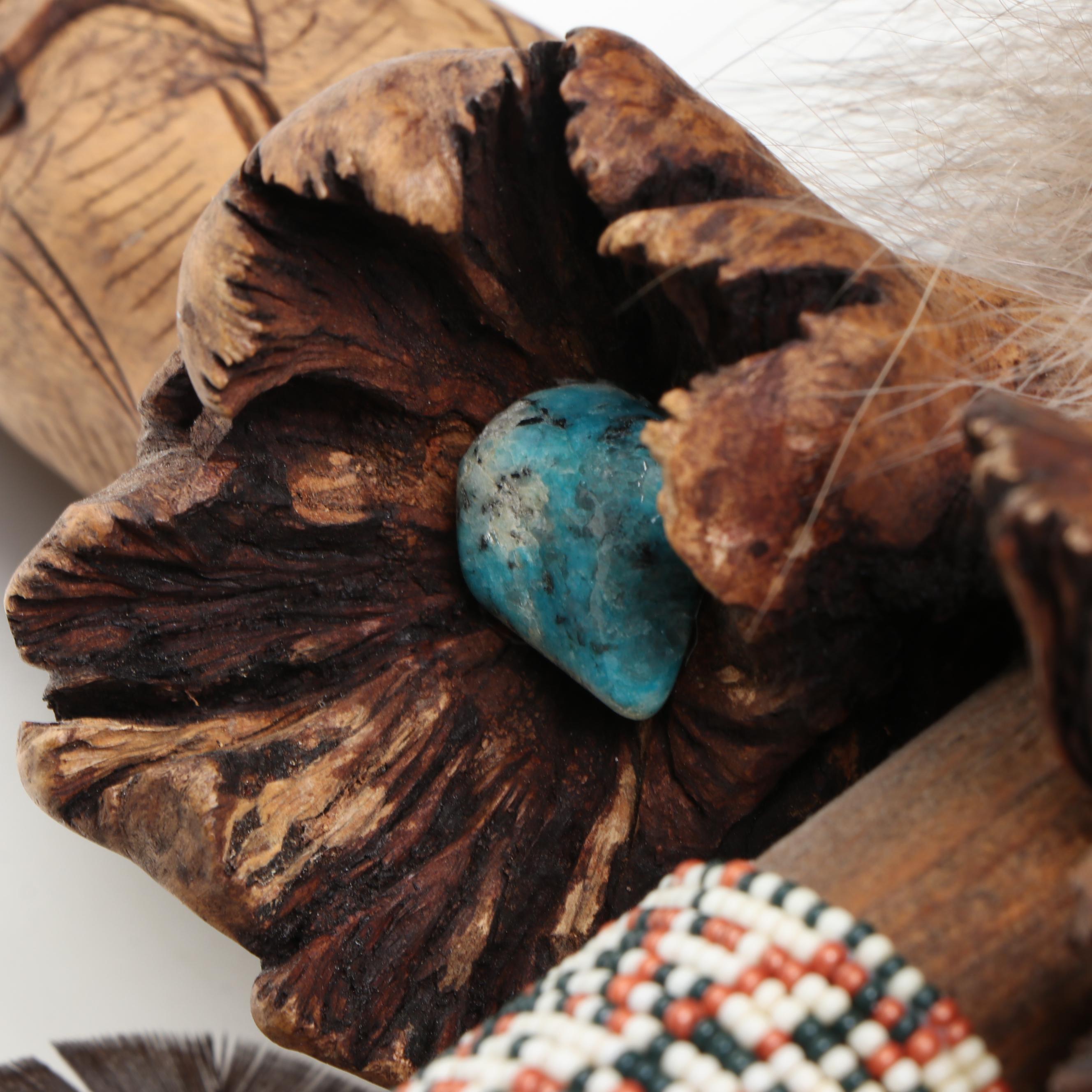 La Ne Ayo Native American Creek Beaded Carved Wood Owl Pipe