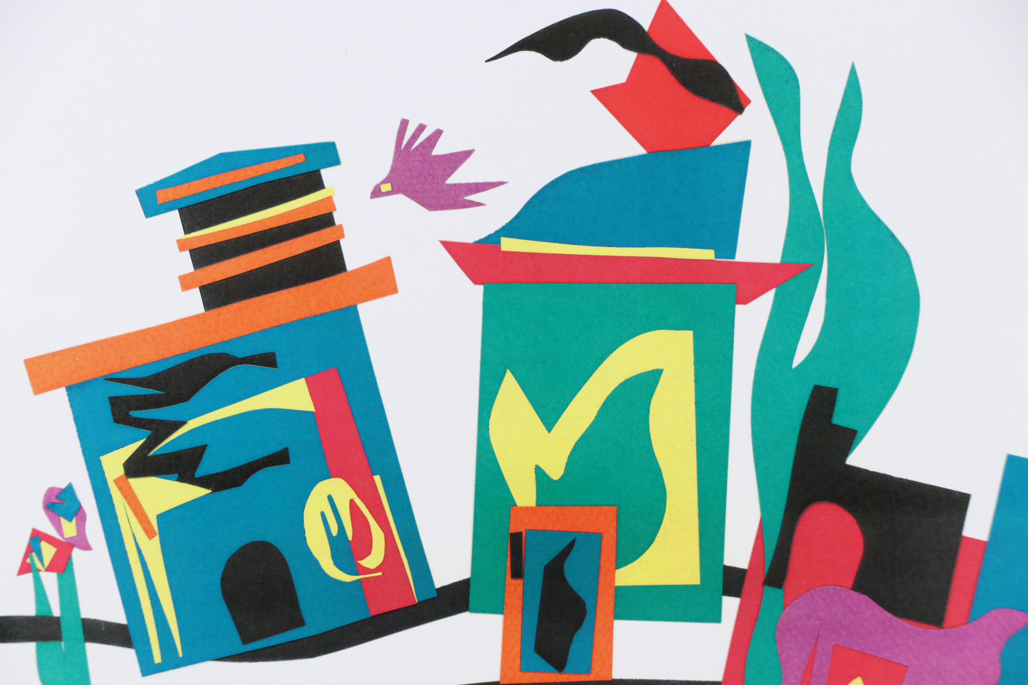 Flora Rosefsky Stylized Townscape Photomechanical Print, Late 20th Century