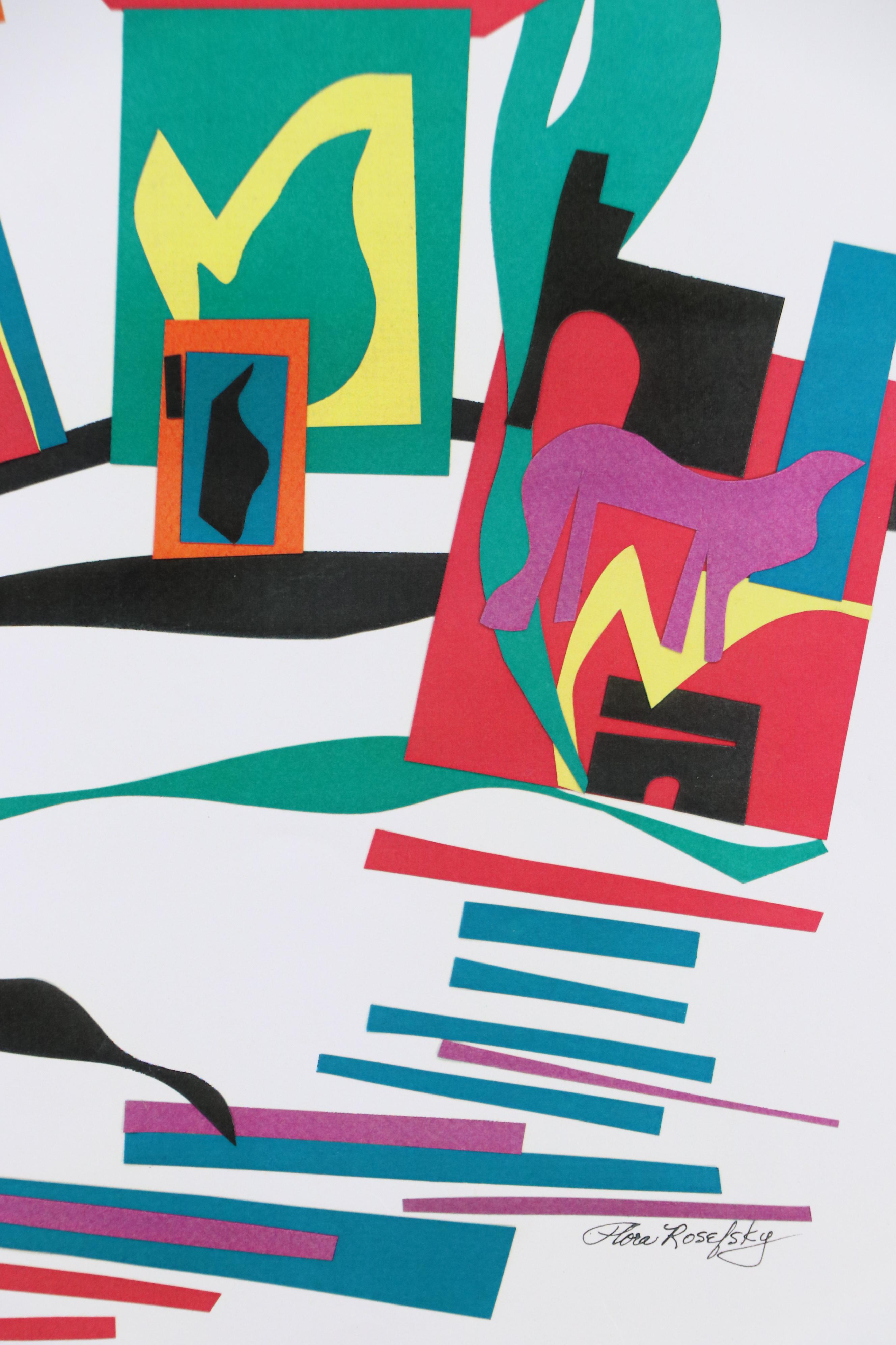 Flora Rosefsky Stylized Townscape Photomechanical Print, Late 20th Century