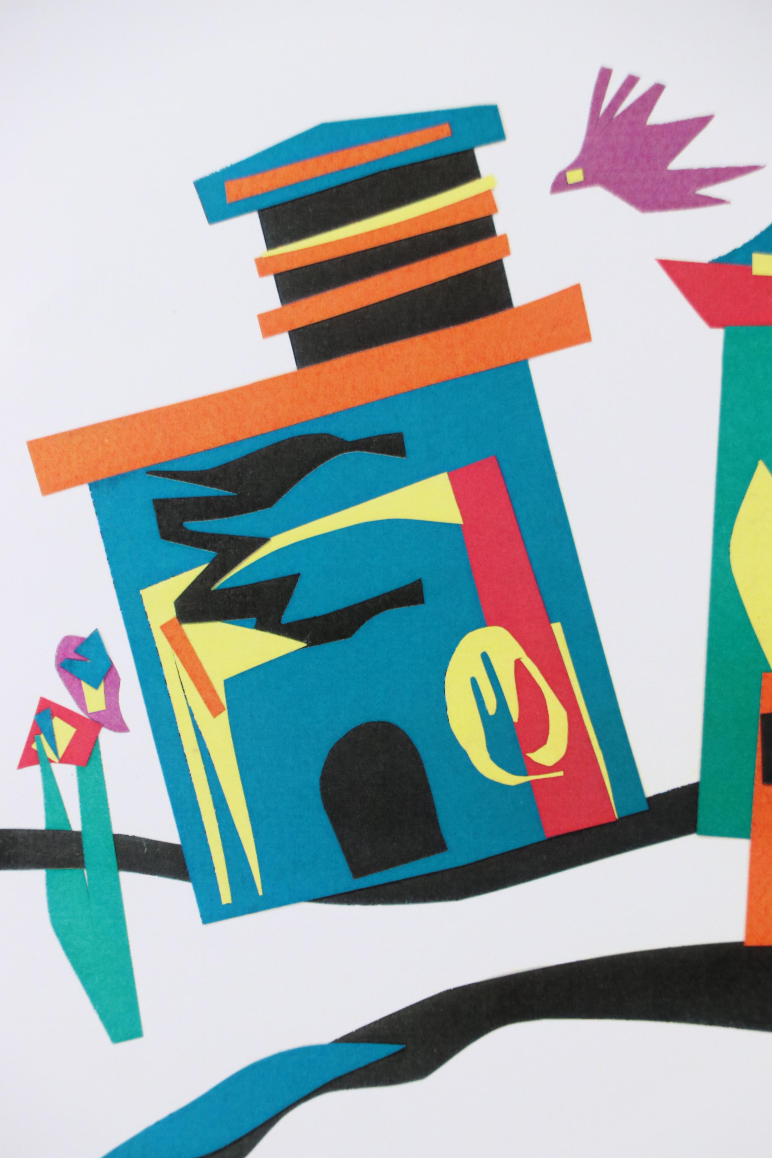 Flora Rosefsky Stylized Townscape Photomechanical Print, Late 20th Century