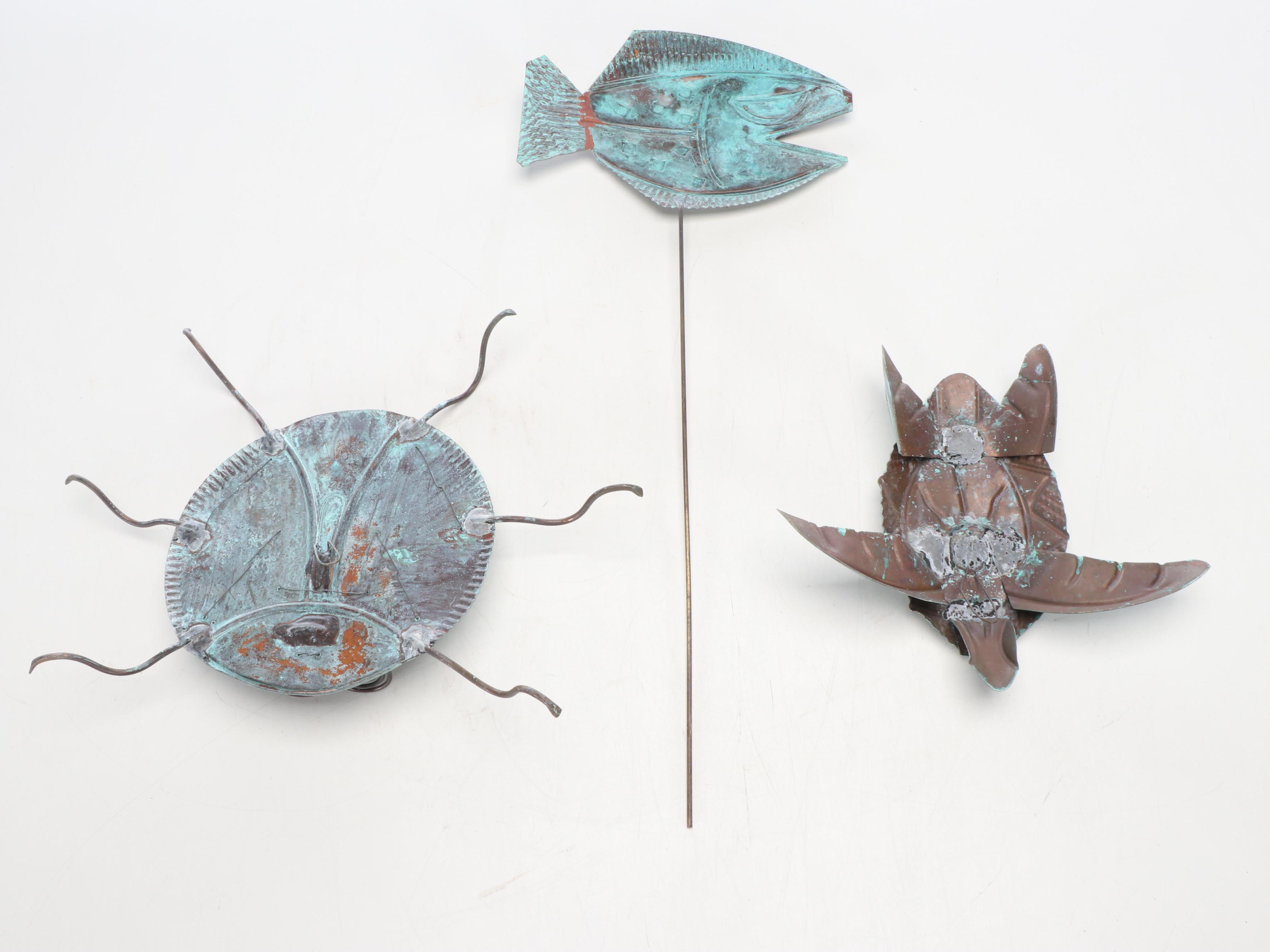 Ladybug, Fish, and Turtle Metal Garden Sculptures
