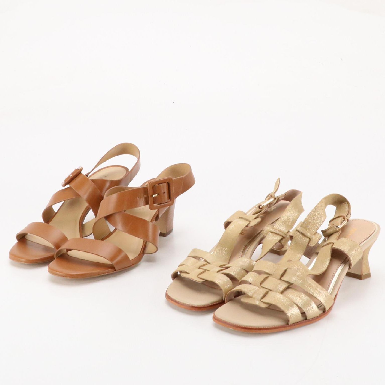 Donald J Pliner Kaia Crinkled Patent Leather and Talbots Leather Heeled Sandals