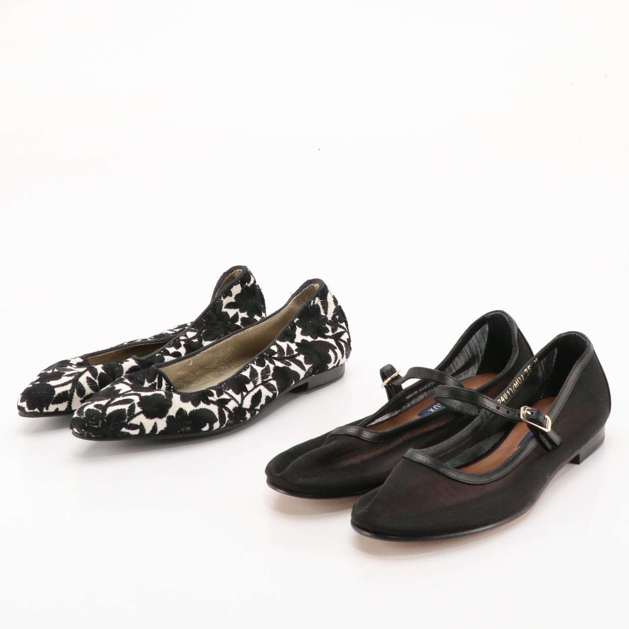 Margaux The Demi Jane Black Mesh and Leather Flats with Menina Pointed-Toe Flats