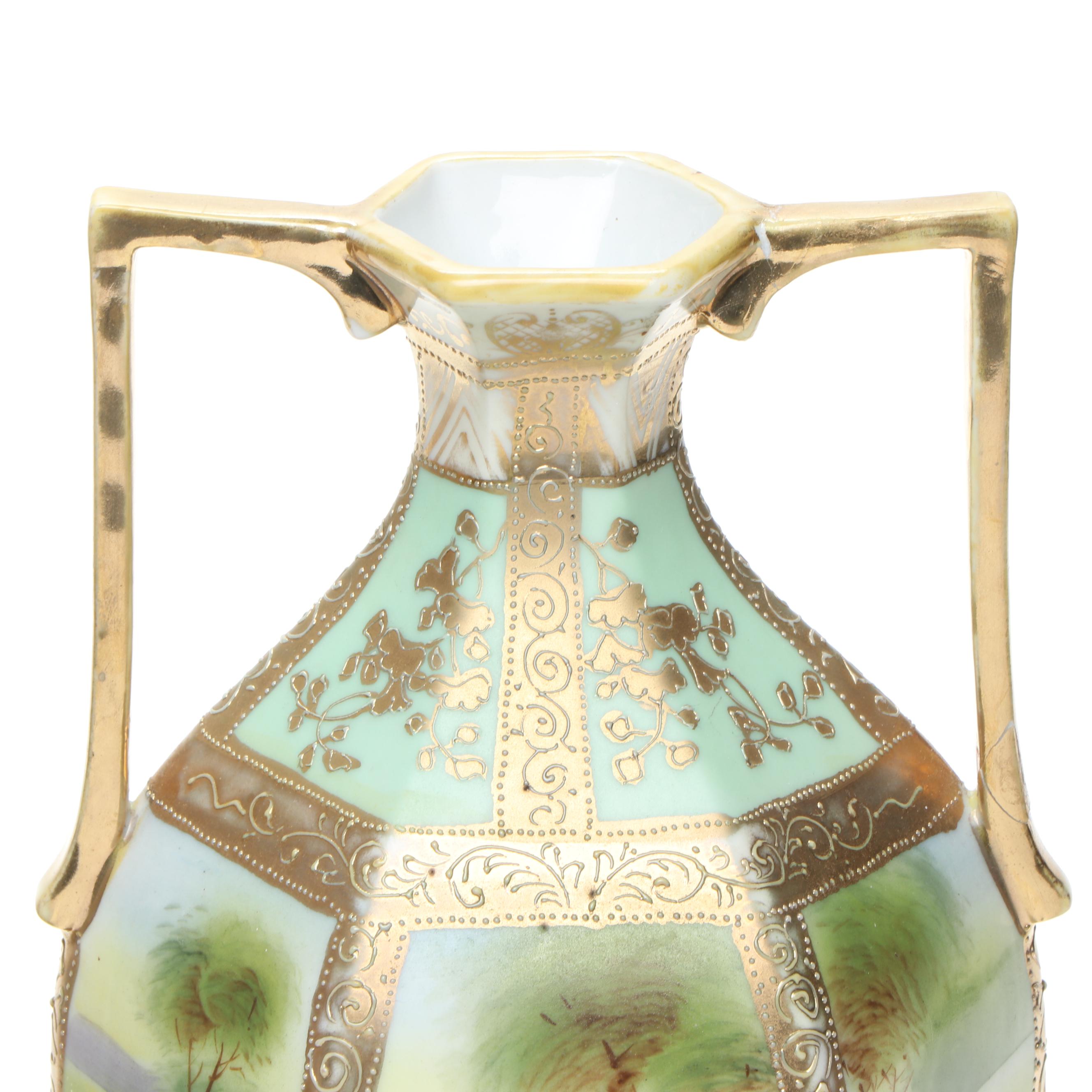 Morimura Bros. and More Gold Finish Floral Moriage Bone China Vases