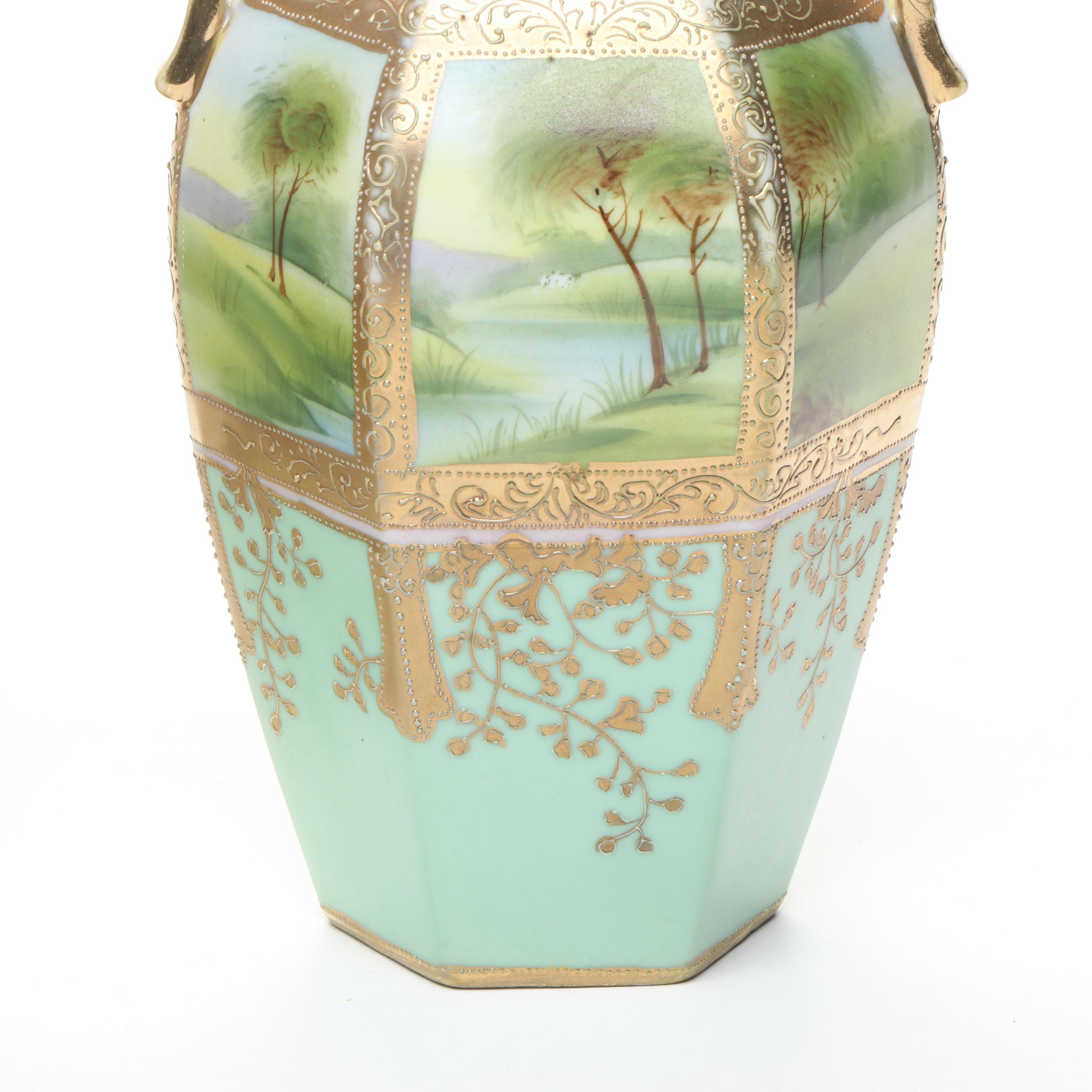 Morimura Bros. and More Gold Finish Floral Moriage Bone China Vases