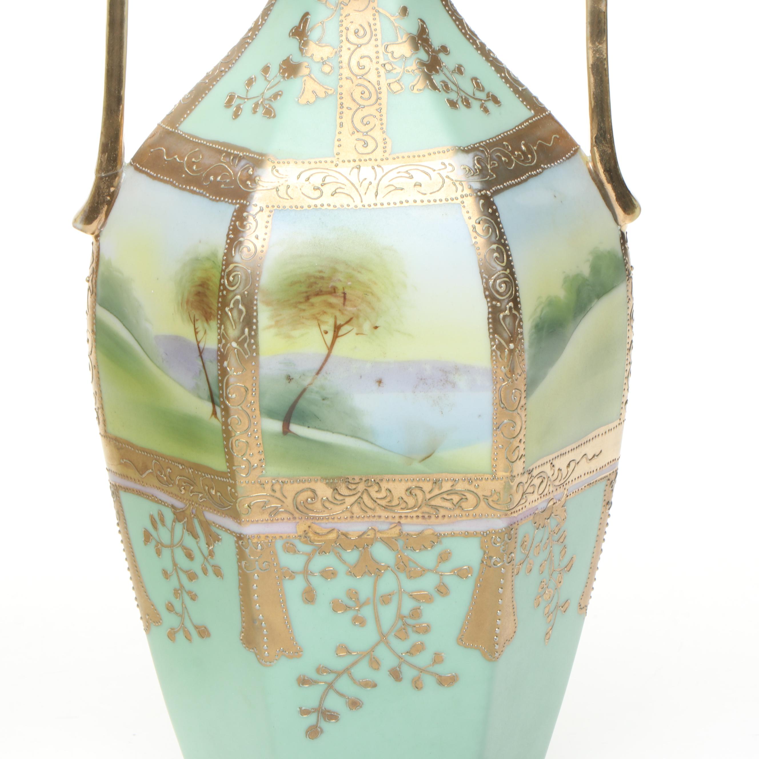 Morimura Bros. and More Gold Finish Floral Moriage Bone China Vases