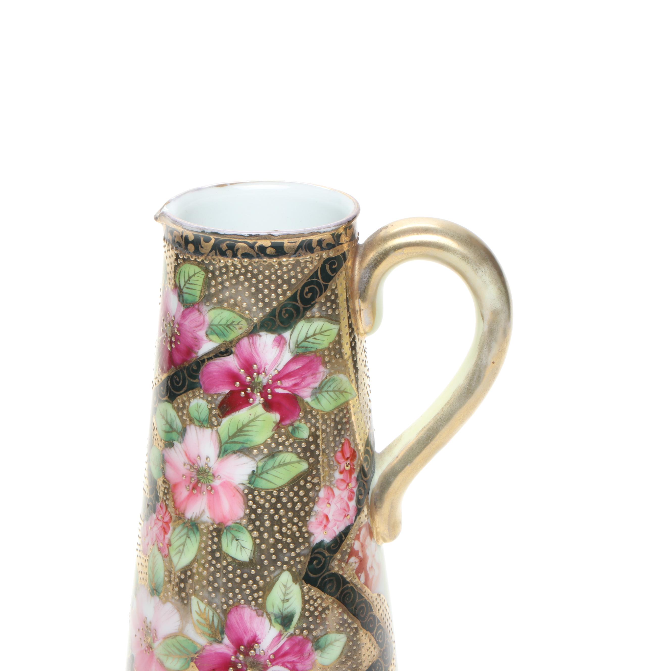 Morimura Bros. and More Gold Finish Floral Moriage Bone China Vases