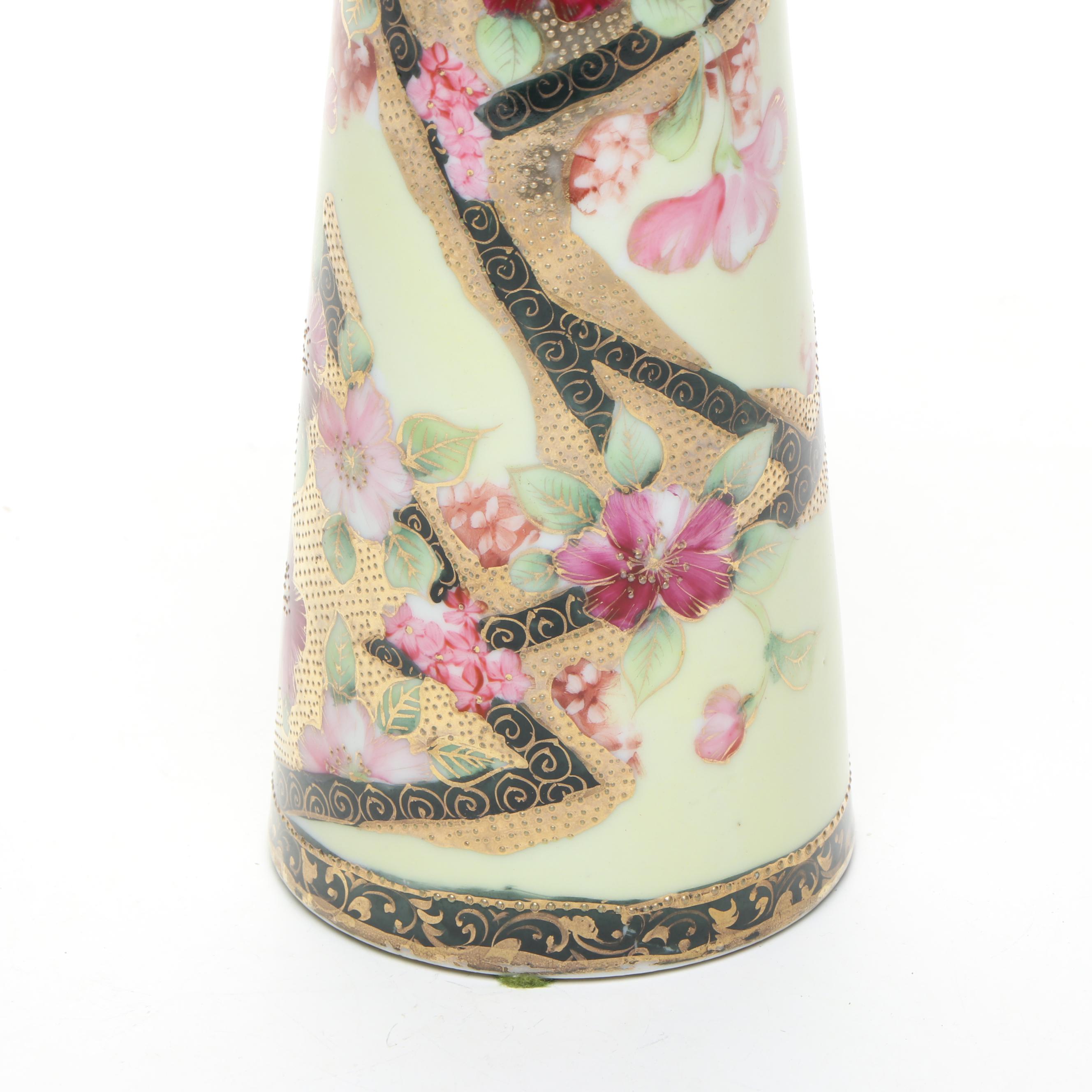 Morimura Bros. and More Gold Finish Floral Moriage Bone China Vases