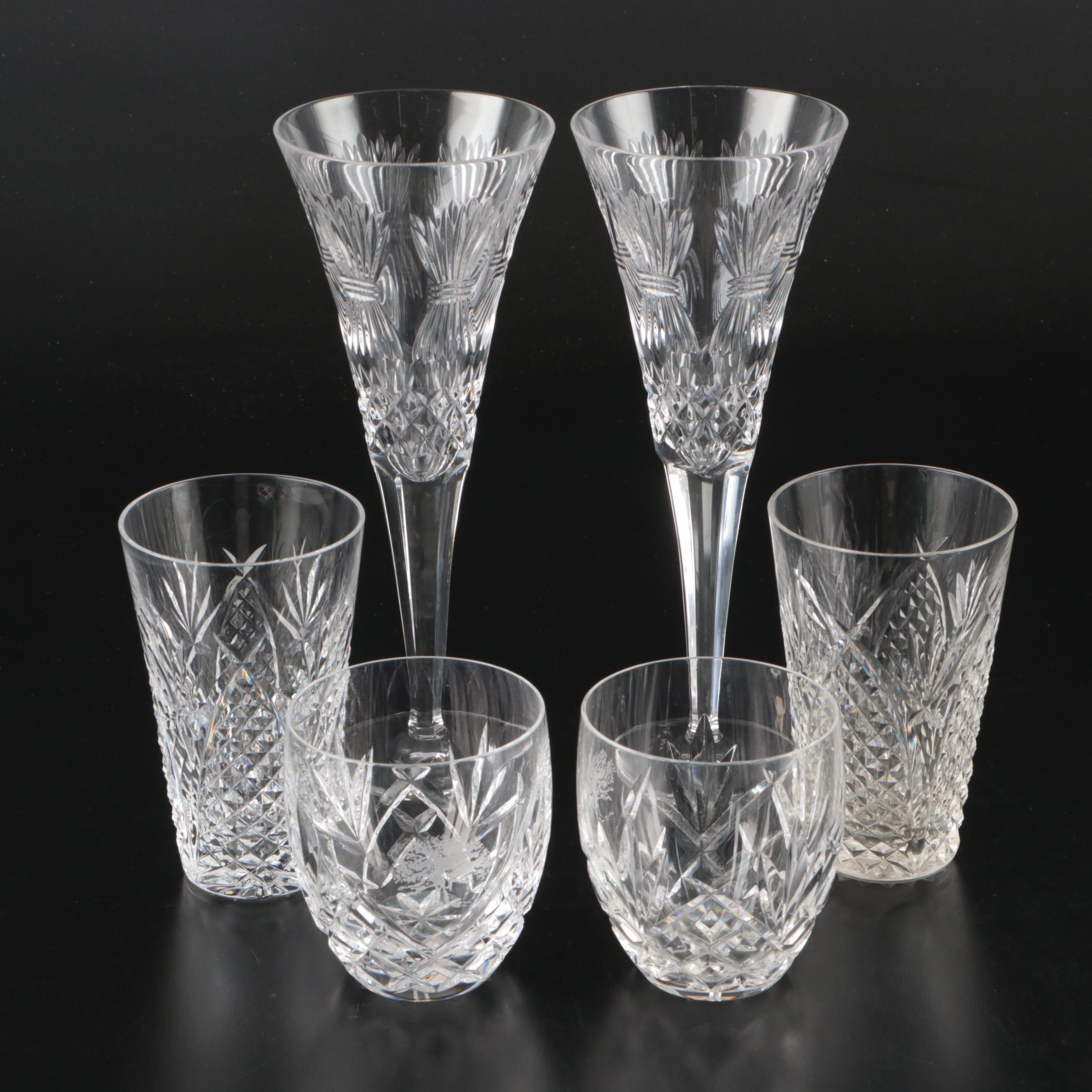 Waterford "Mooncoin" Crystal Highball Glasses with Other Waterford Glassware