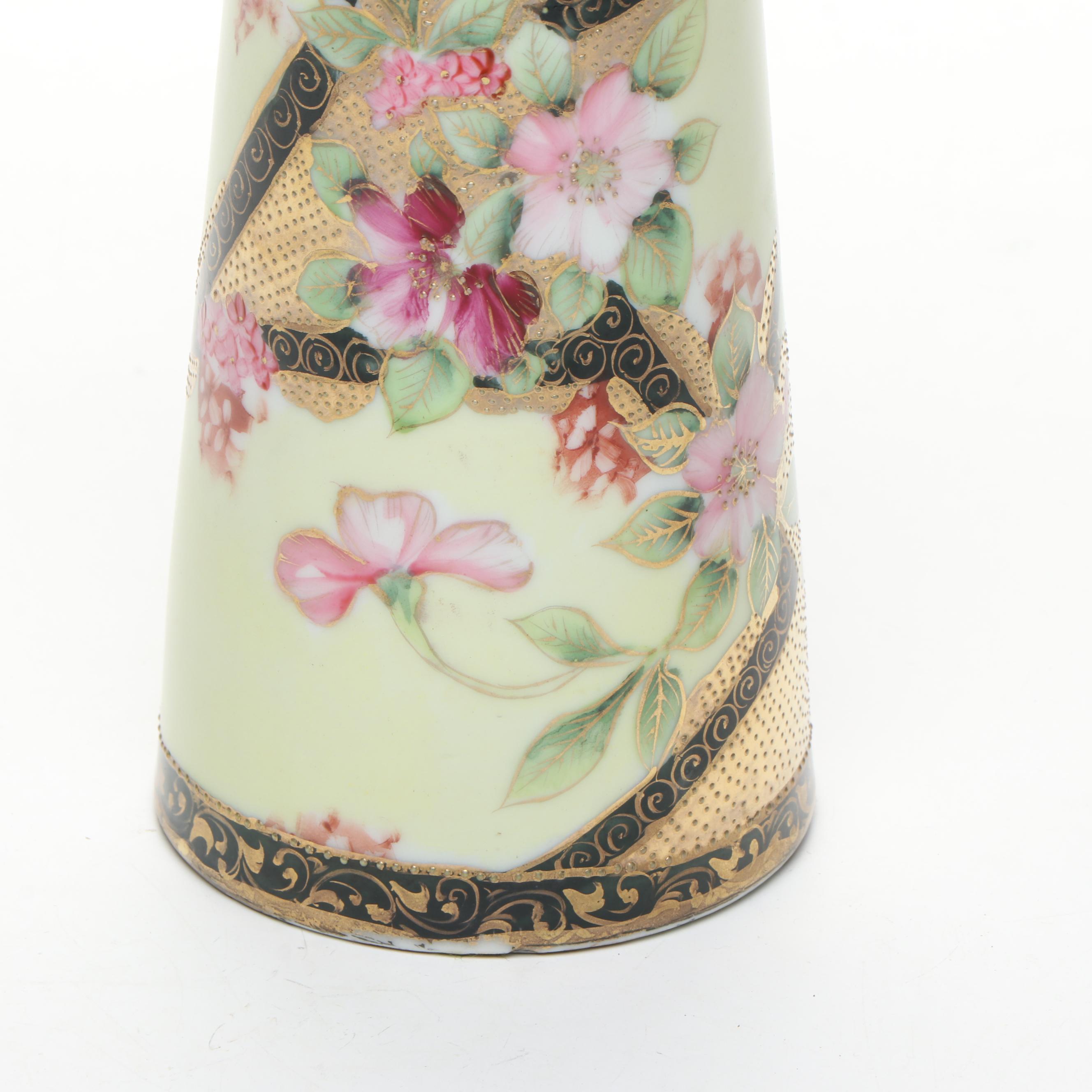 Morimura Bros. and More Gold Finish Floral Moriage Bone China Vases