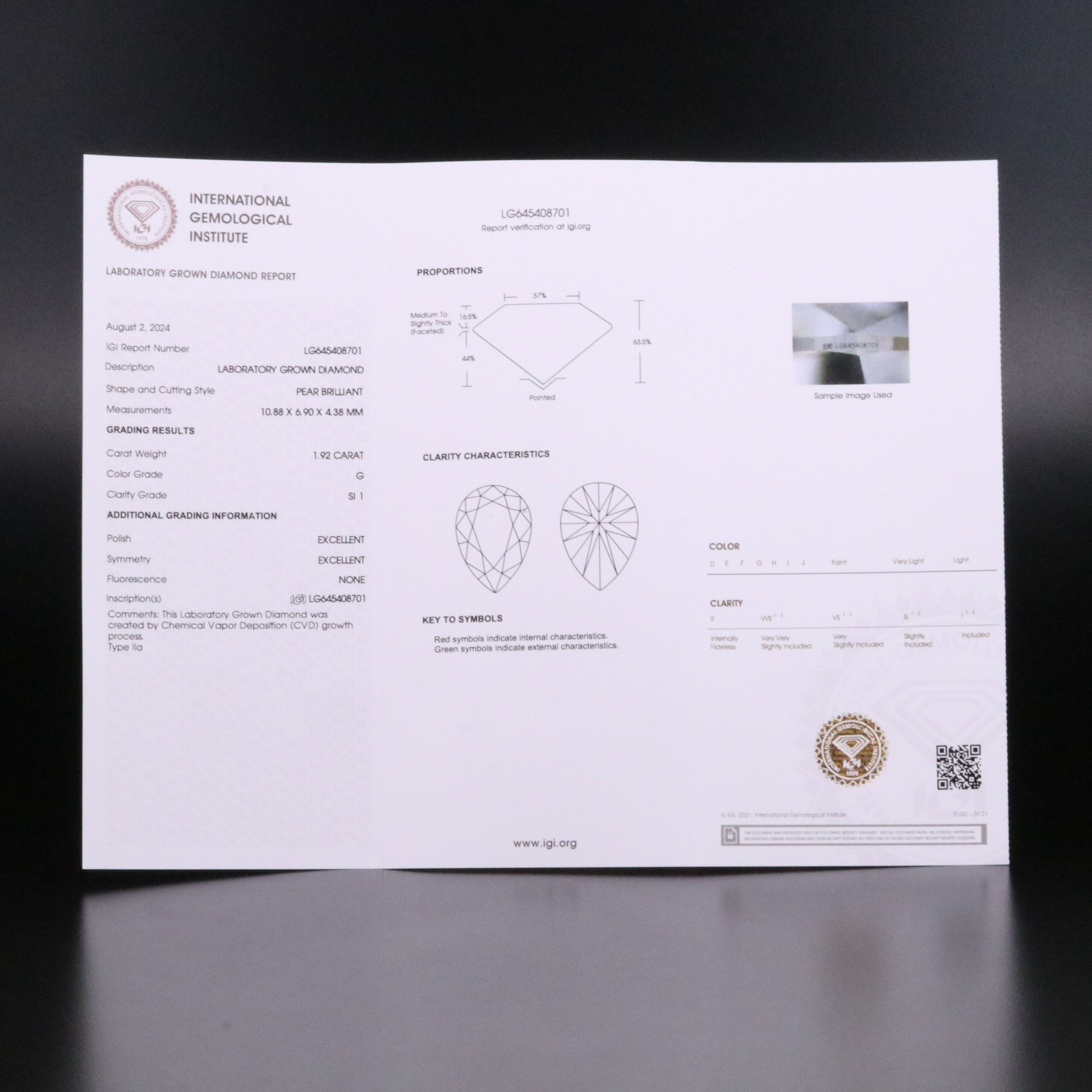 Loose 1.92 CT Lab Grown Diamond with IGI Report