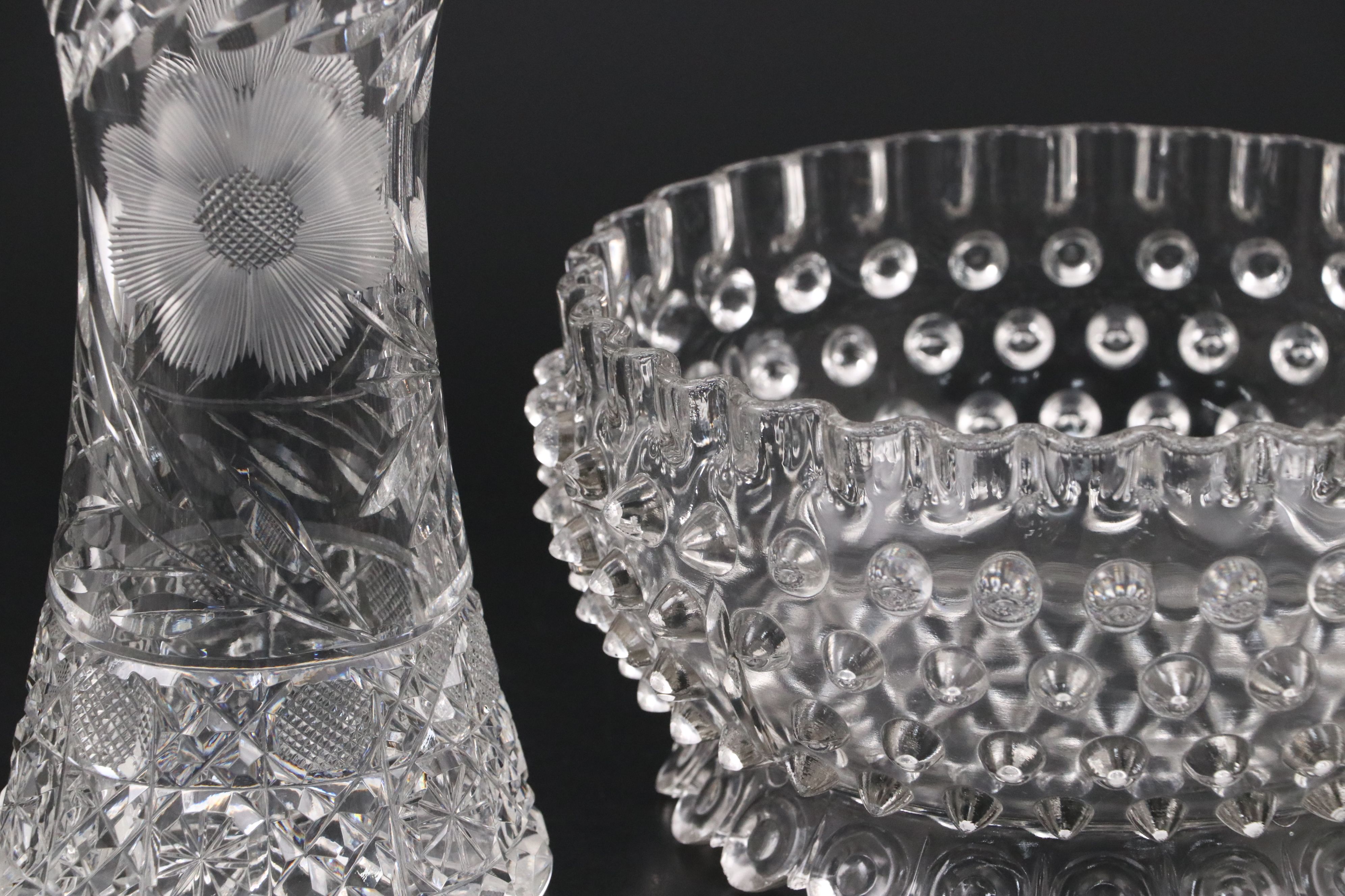 American Brilliant Cut Crystal Vase, Hobnail Glass Bowl, and More Table Décor