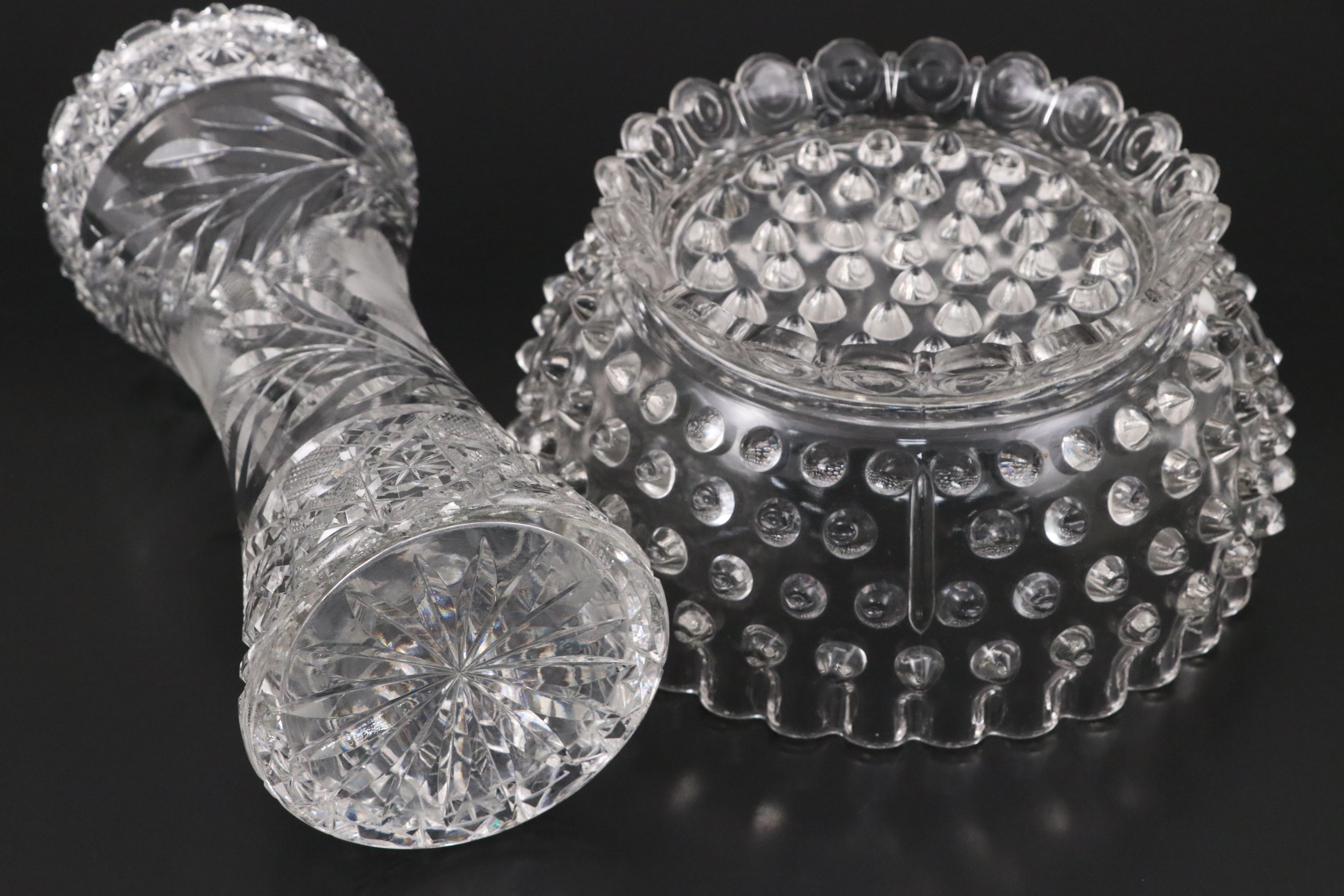 American Brilliant Cut Crystal Vase, Hobnail Glass Bowl, and More Table Décor
