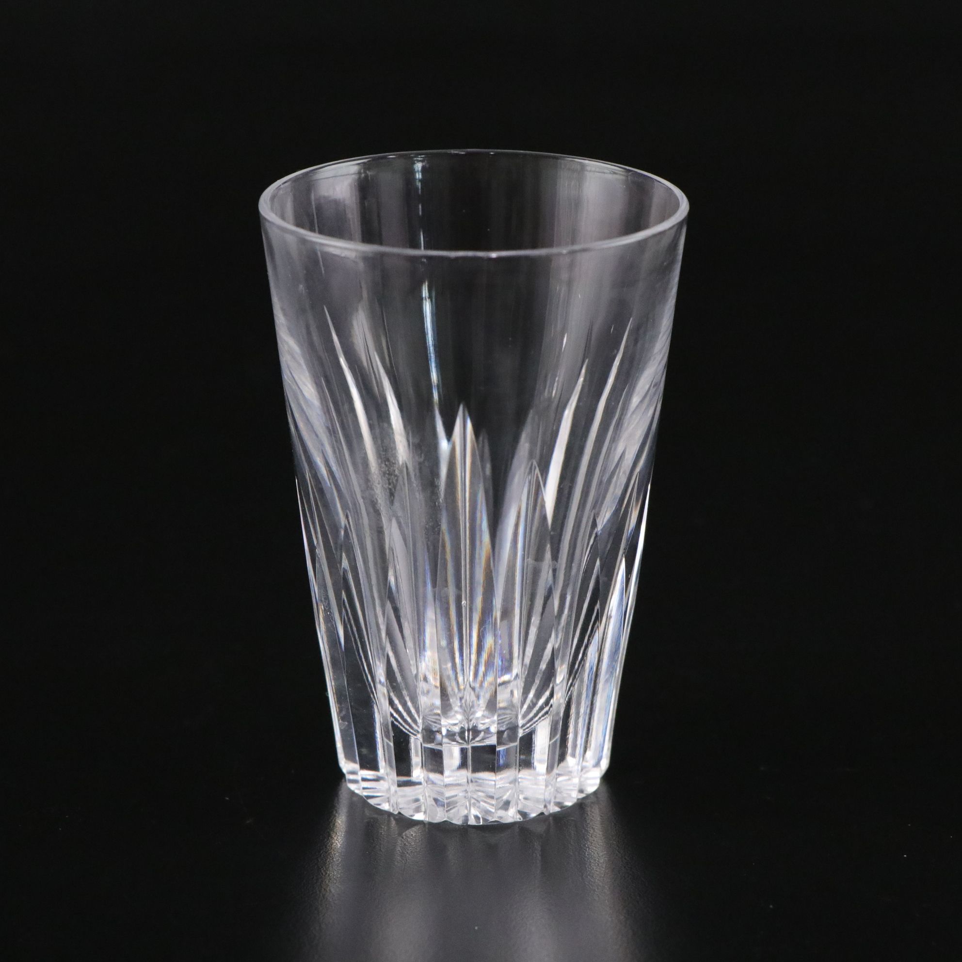 Six Cut Crystal Juice Glasses with Button and Cane Glass Whiskey Decanter