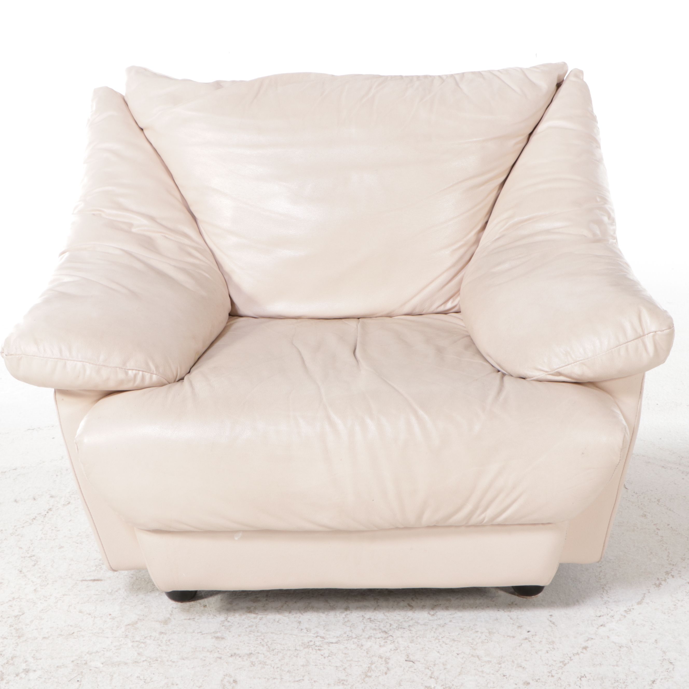 Pair of Italian Modern Style Overstuffed Leather Armchairs with Ottoman