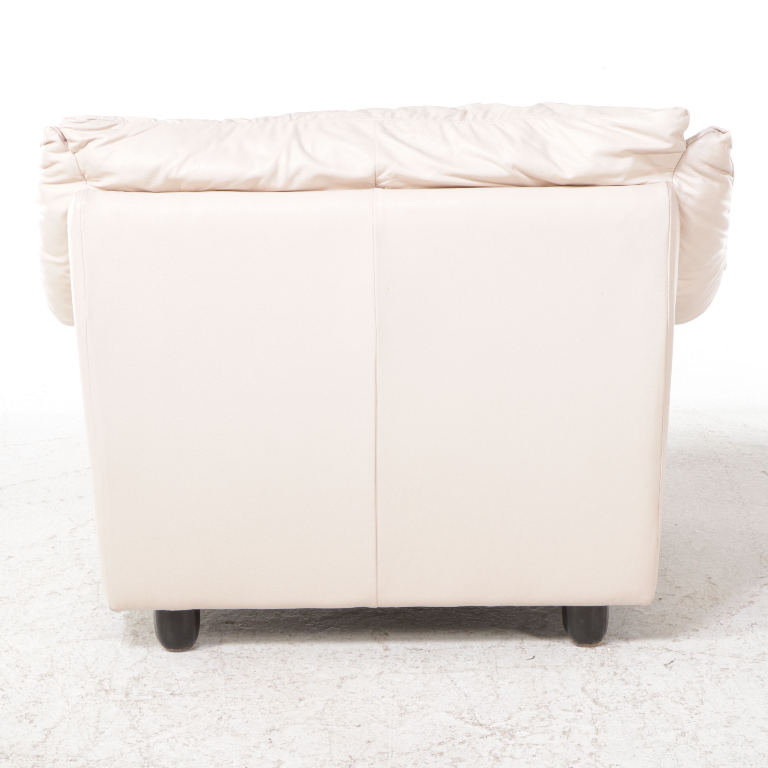 Pair of Italian Modern Style Overstuffed Leather Armchairs with Ottoman