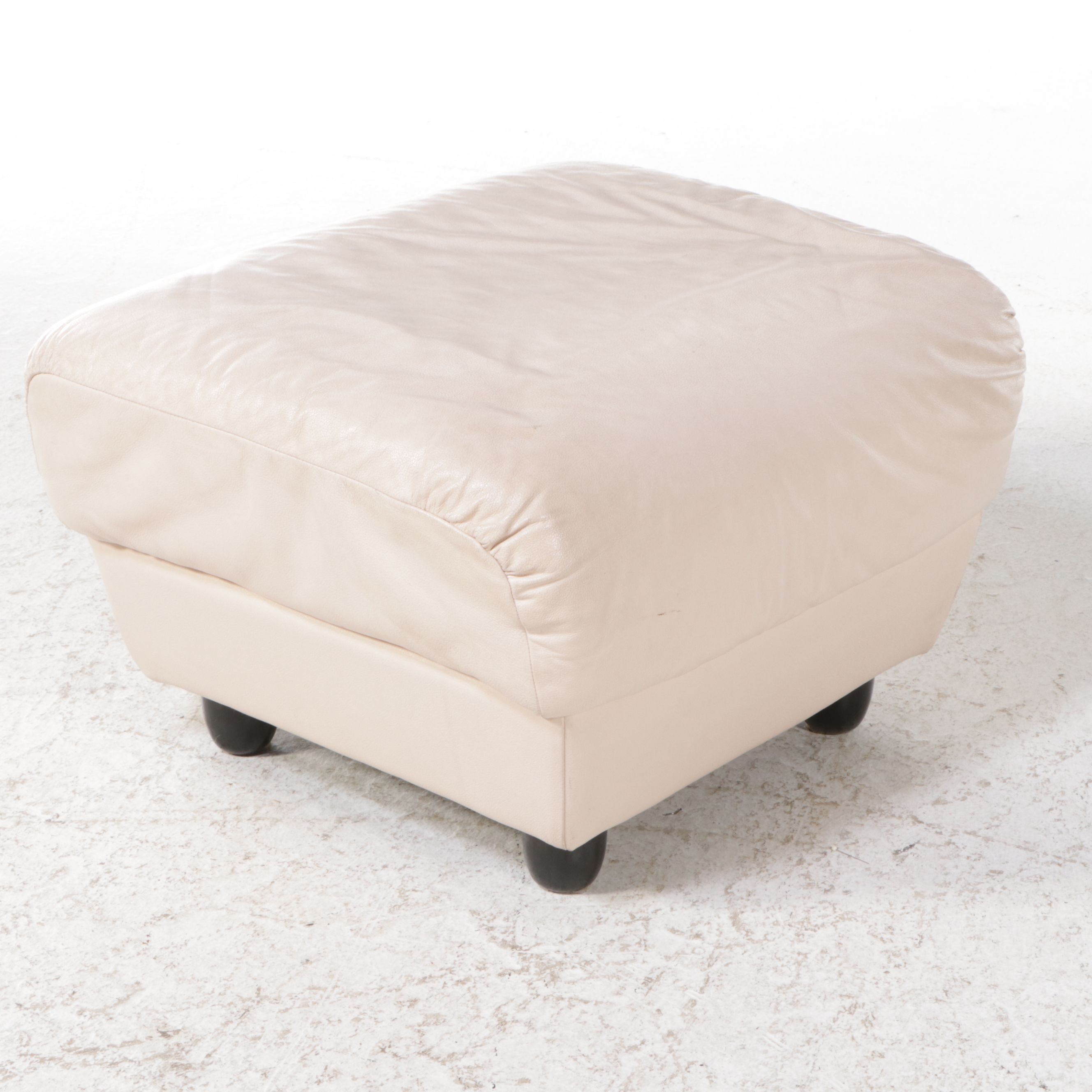 Pair of Italian Modern Style Overstuffed Leather Armchairs with Ottoman