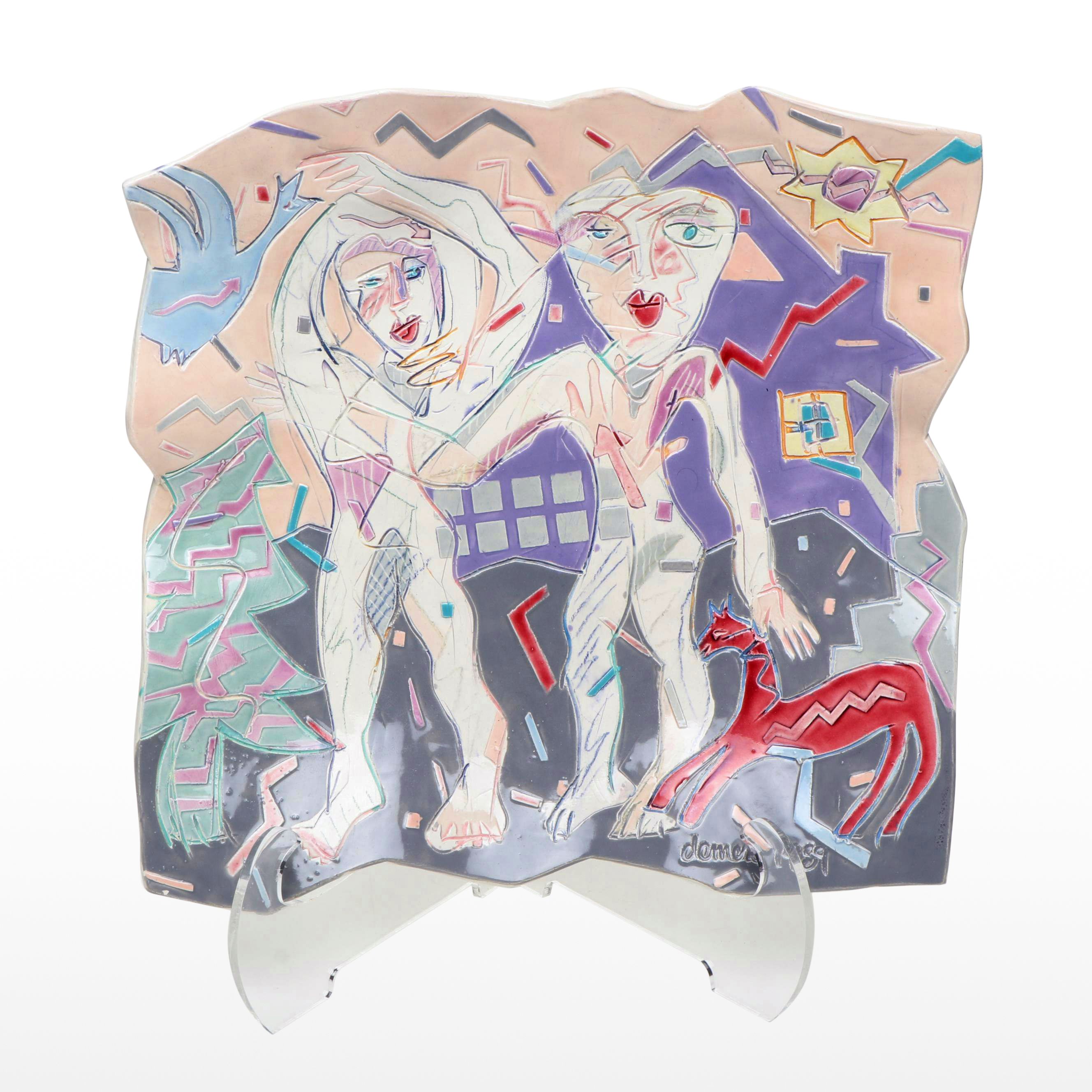 Barbara Demery Abstract Ceramic Wall Plate, 1989