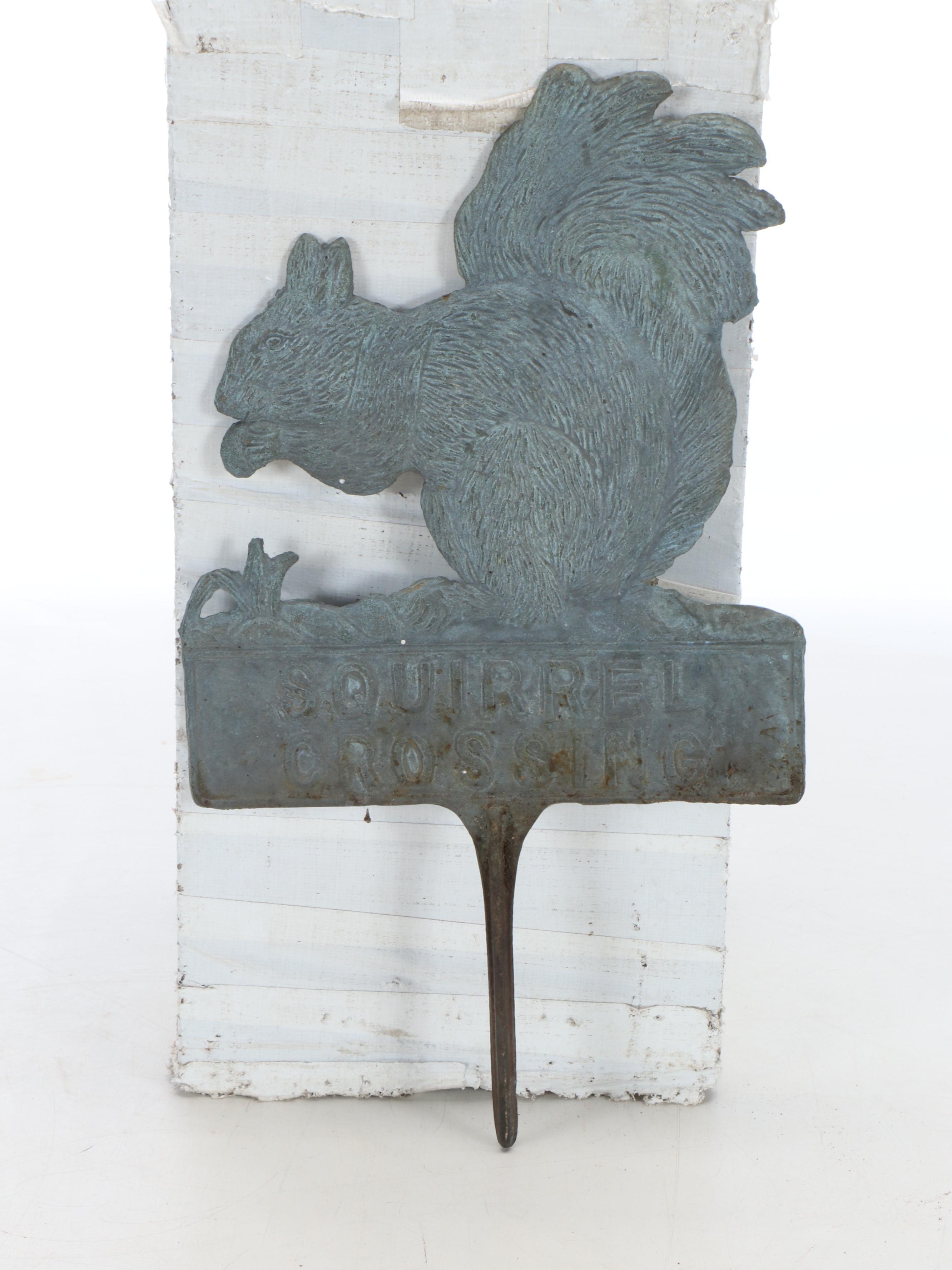 Dog and Squirrel Crossing Metal Garden Sculptures