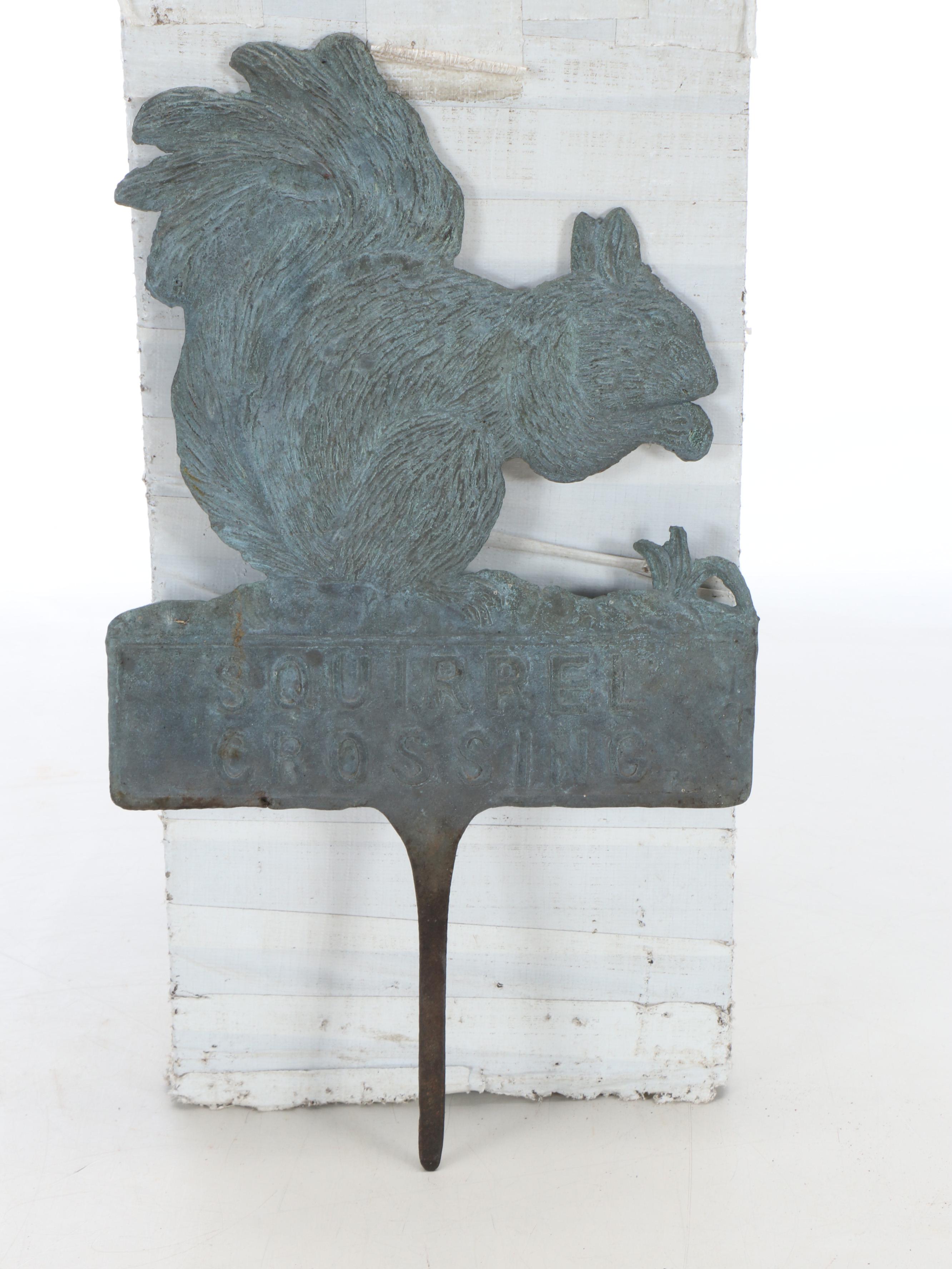 Dog and Squirrel Crossing Metal Garden Sculptures