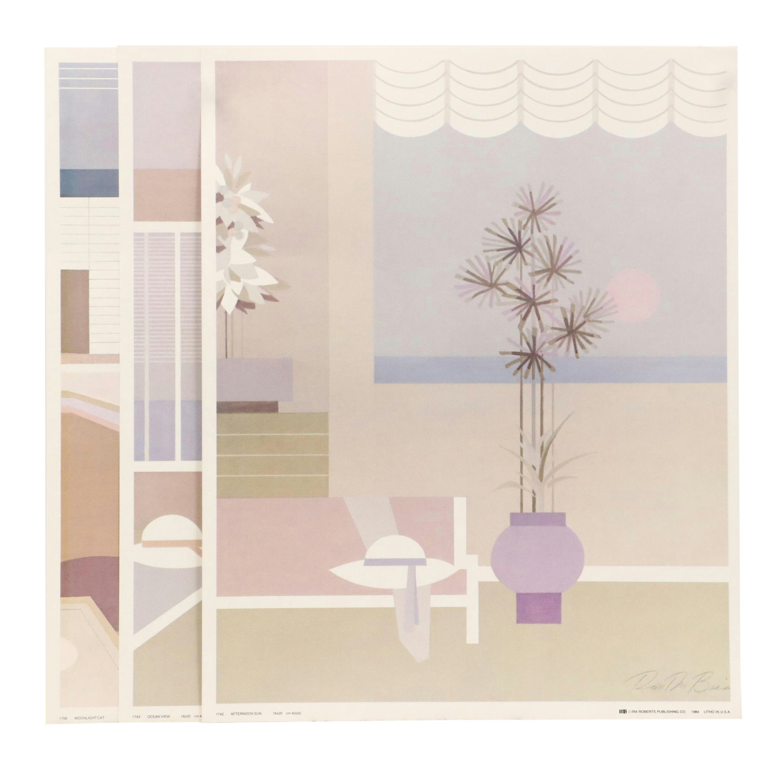 Ron DuBois Offset Lithographs of Stylized Interior Scenes, 1984
