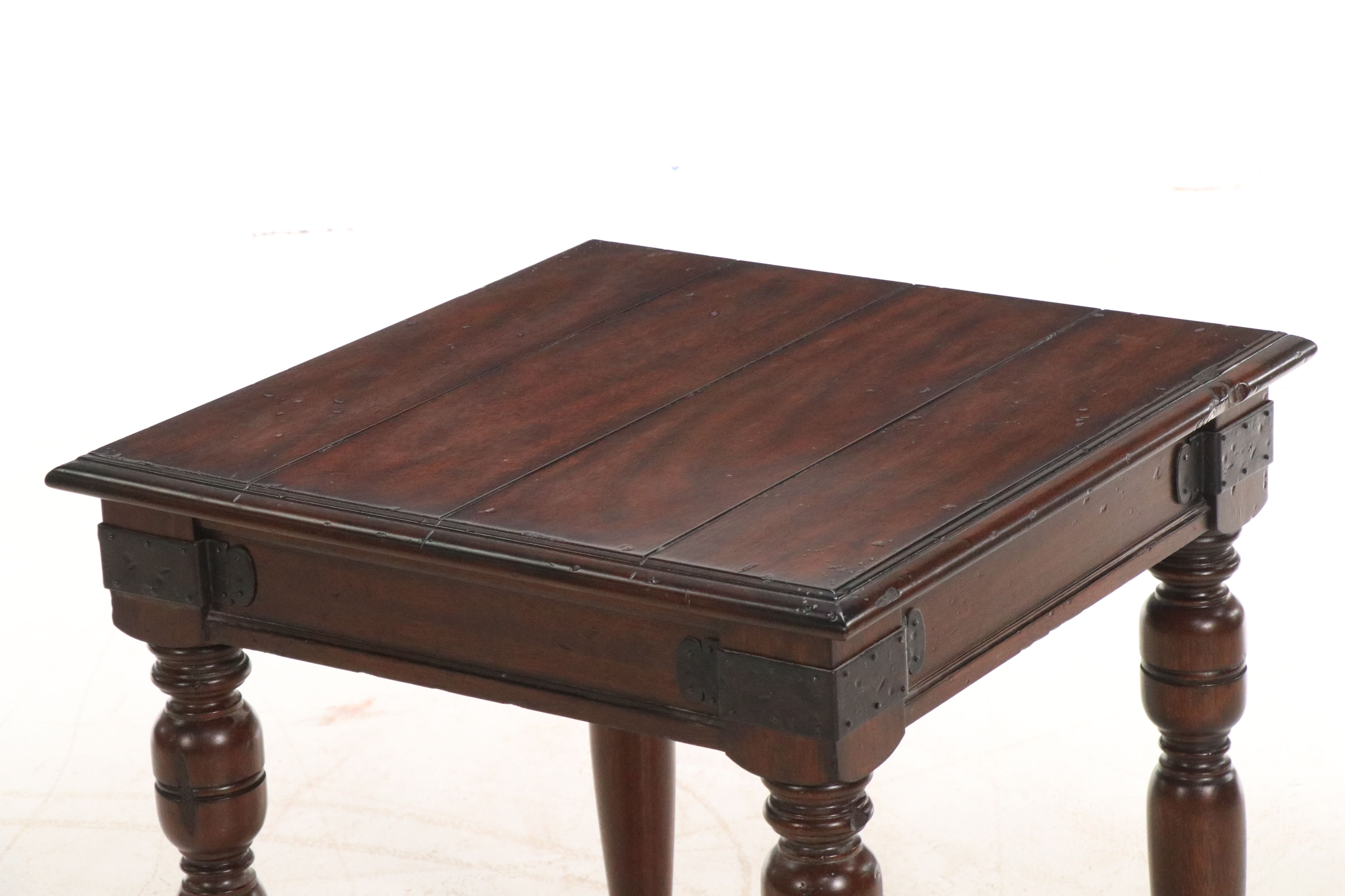 Ralph Lauren Furniture English Style Walnut Finish End Table with Metal Brackets