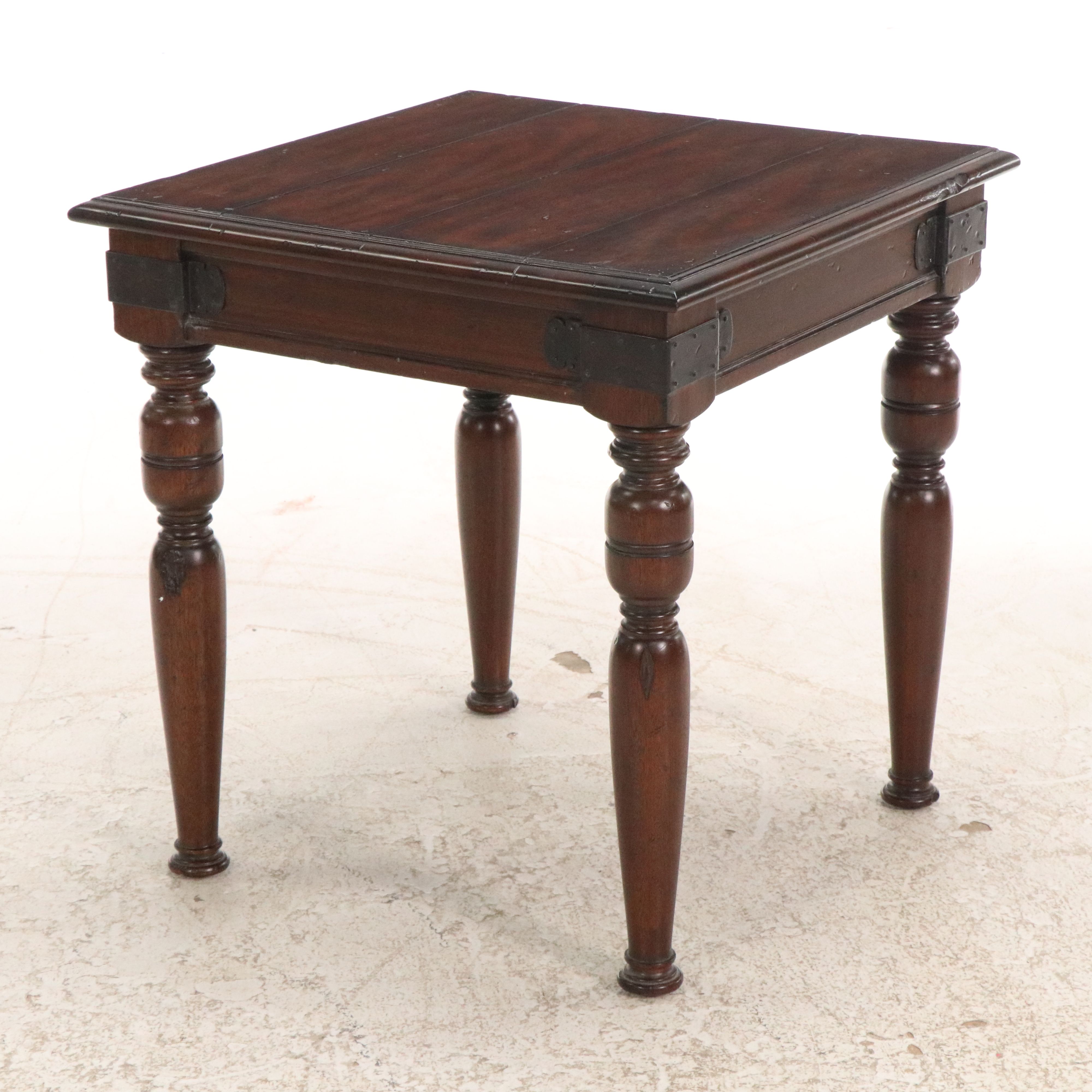 Ralph Lauren Furniture English Style Walnut Finish End Table with Metal Brackets