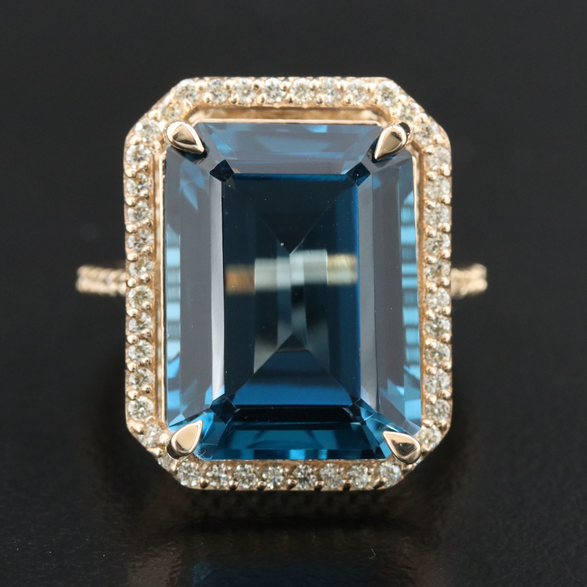 14K 17.88 CT London Blue Topaz and  0.58 CTW Diamond Ring