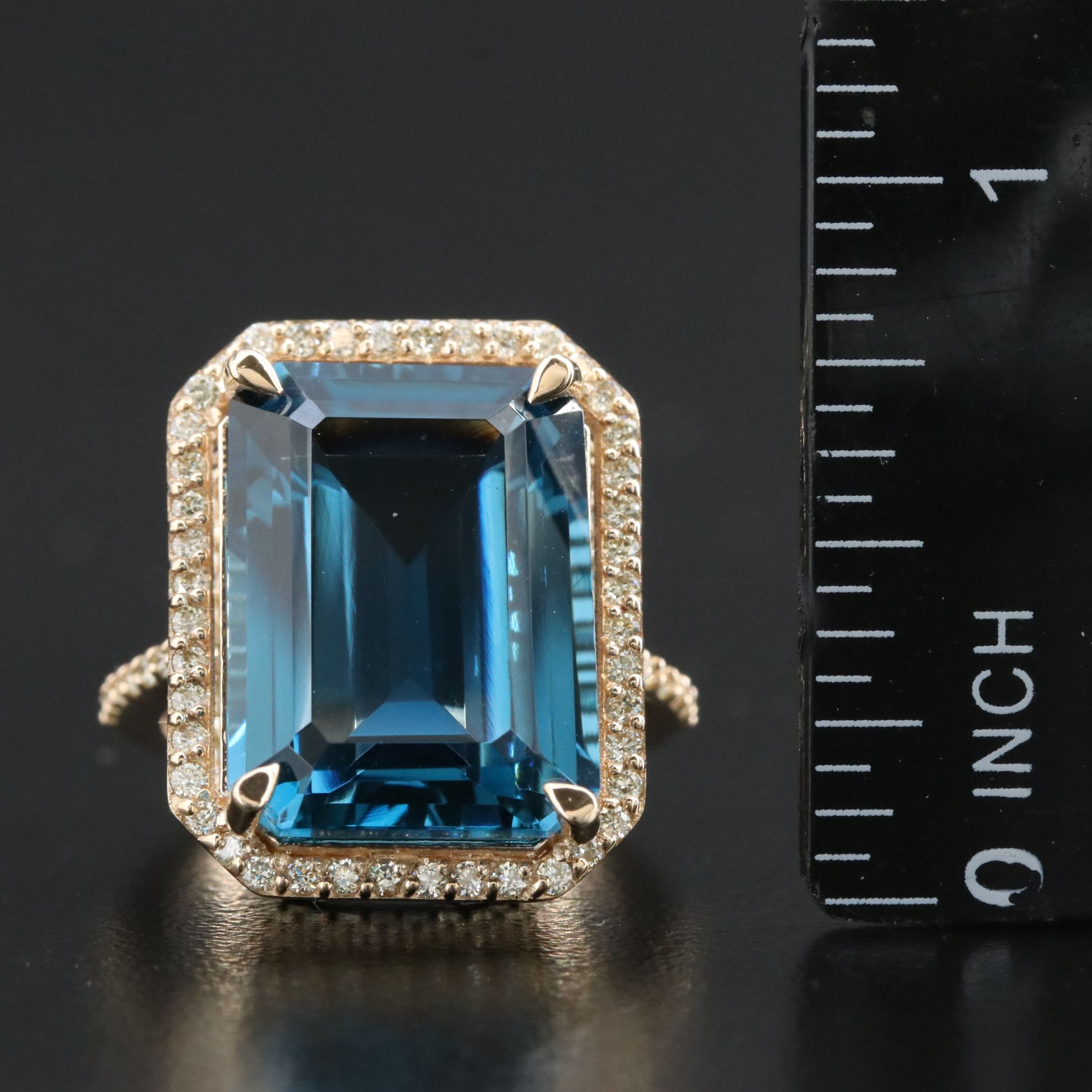 14K 17.88 CT London Blue Topaz and  0.58 CTW Diamond Ring