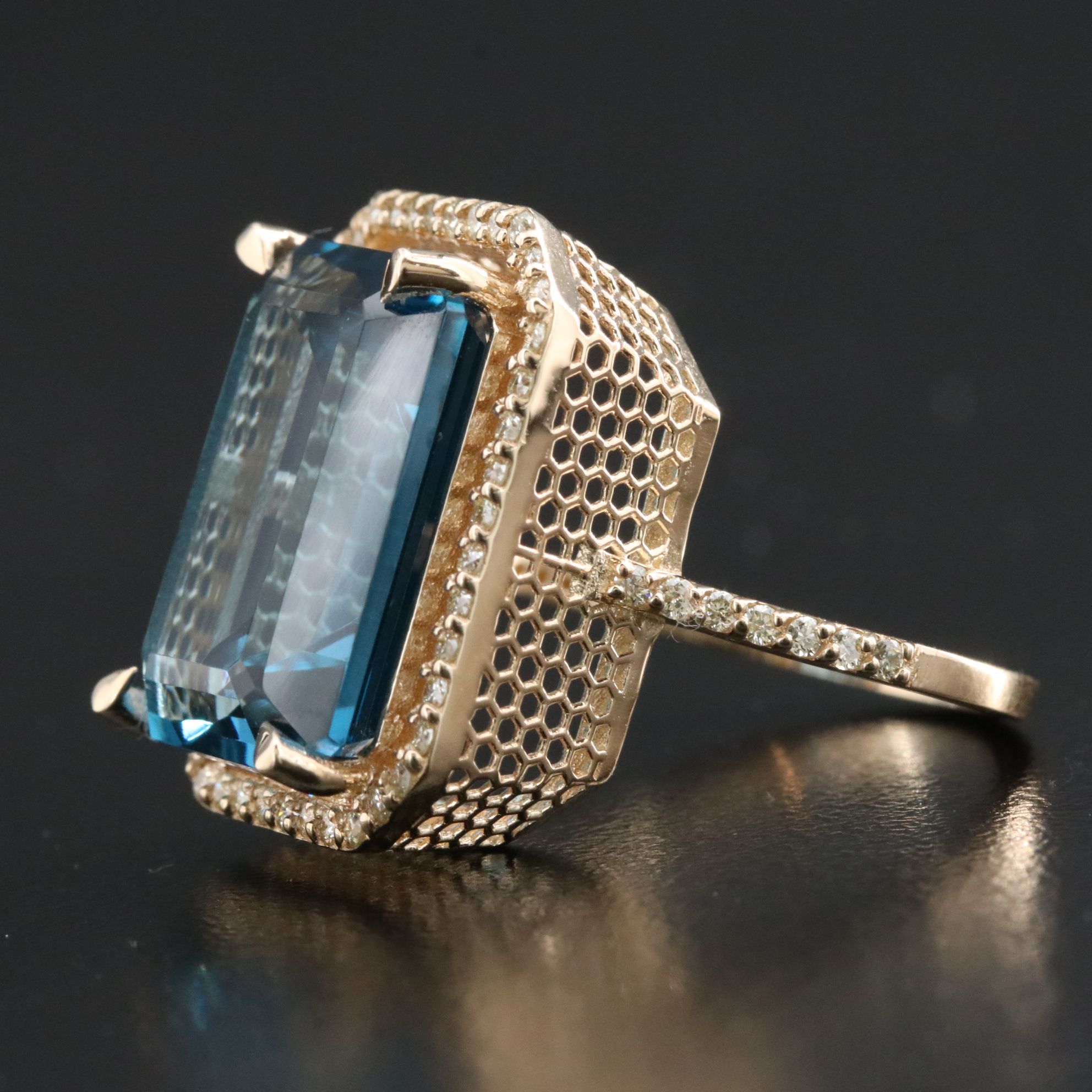 14K 17.88 CT London Blue Topaz and  0.58 CTW Diamond Ring