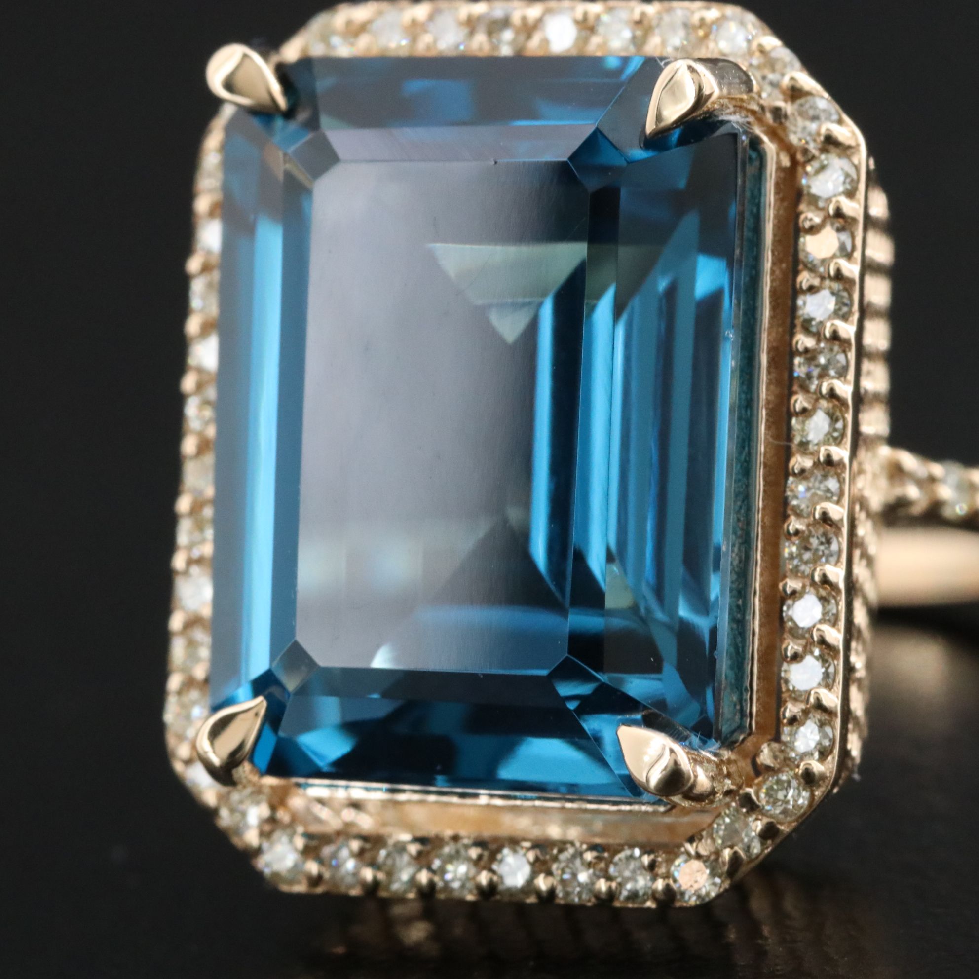 14K 17.88 CT London Blue Topaz and  0.58 CTW Diamond Ring