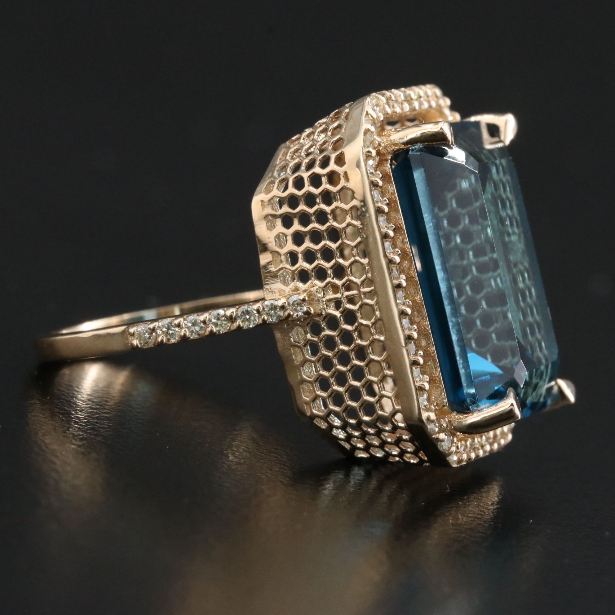 14K 17.88 CT London Blue Topaz and  0.58 CTW Diamond Ring