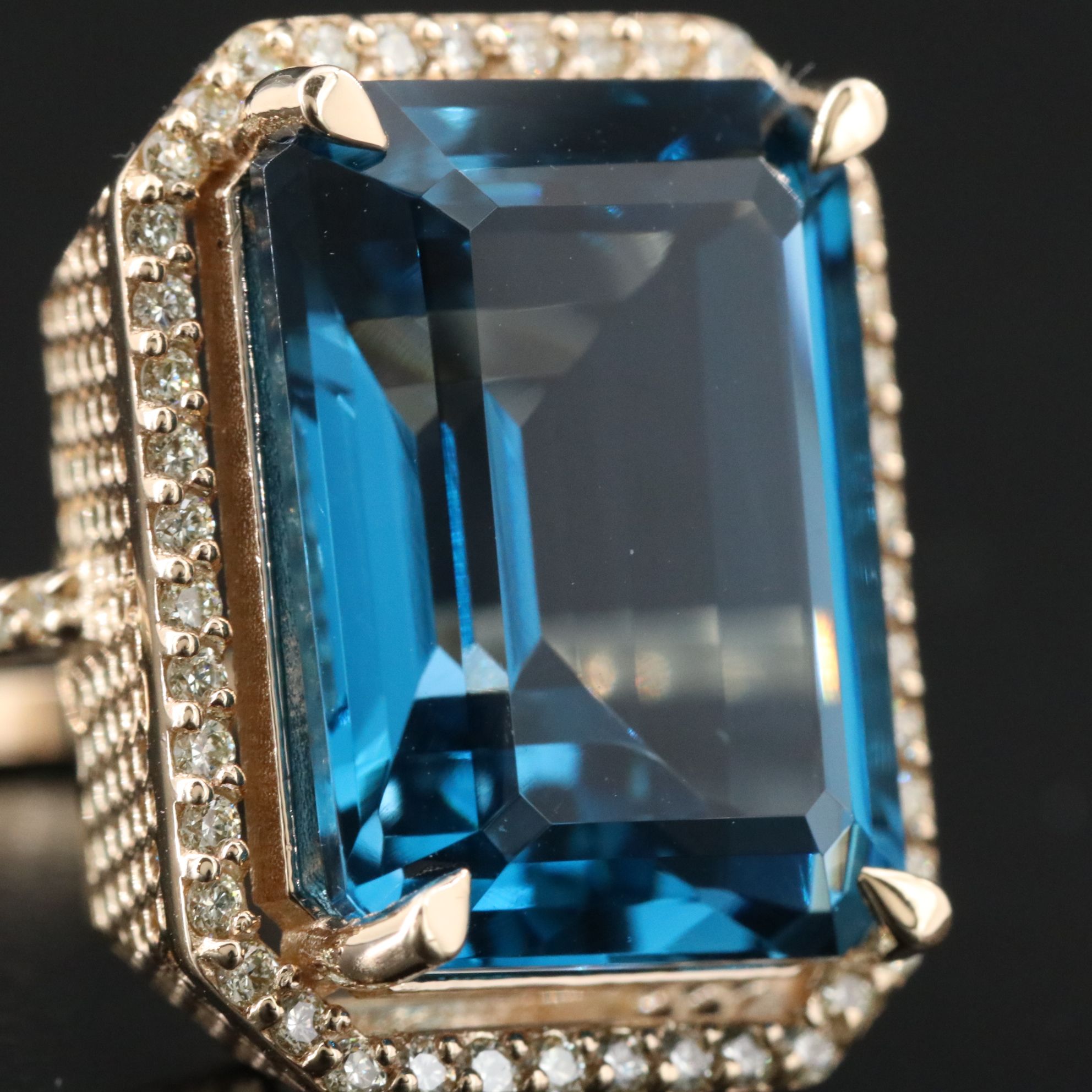 14K 17.88 CT London Blue Topaz and  0.58 CTW Diamond Ring
