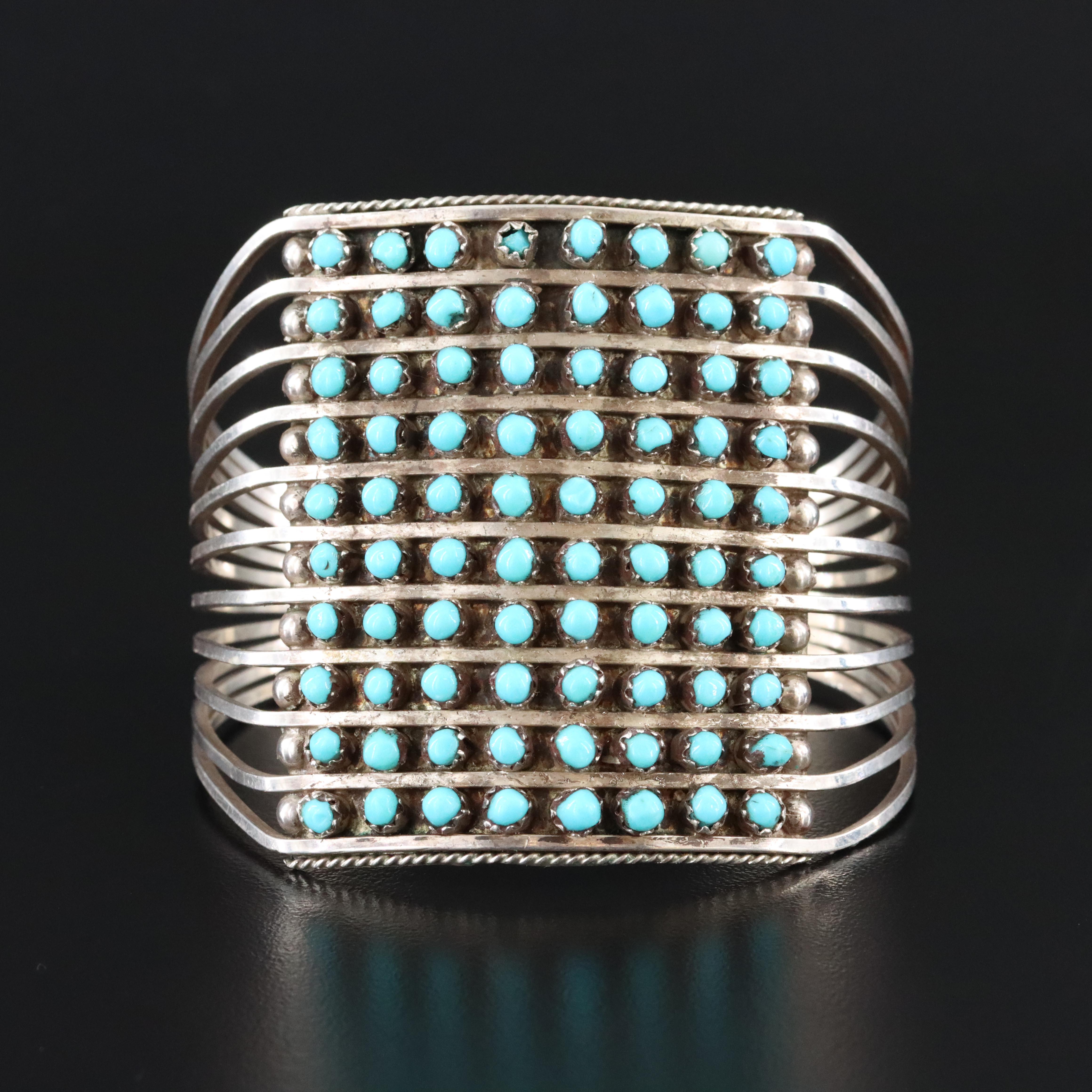 Signed Southwestern Sterling Snake Eye Turquoise Cuff
