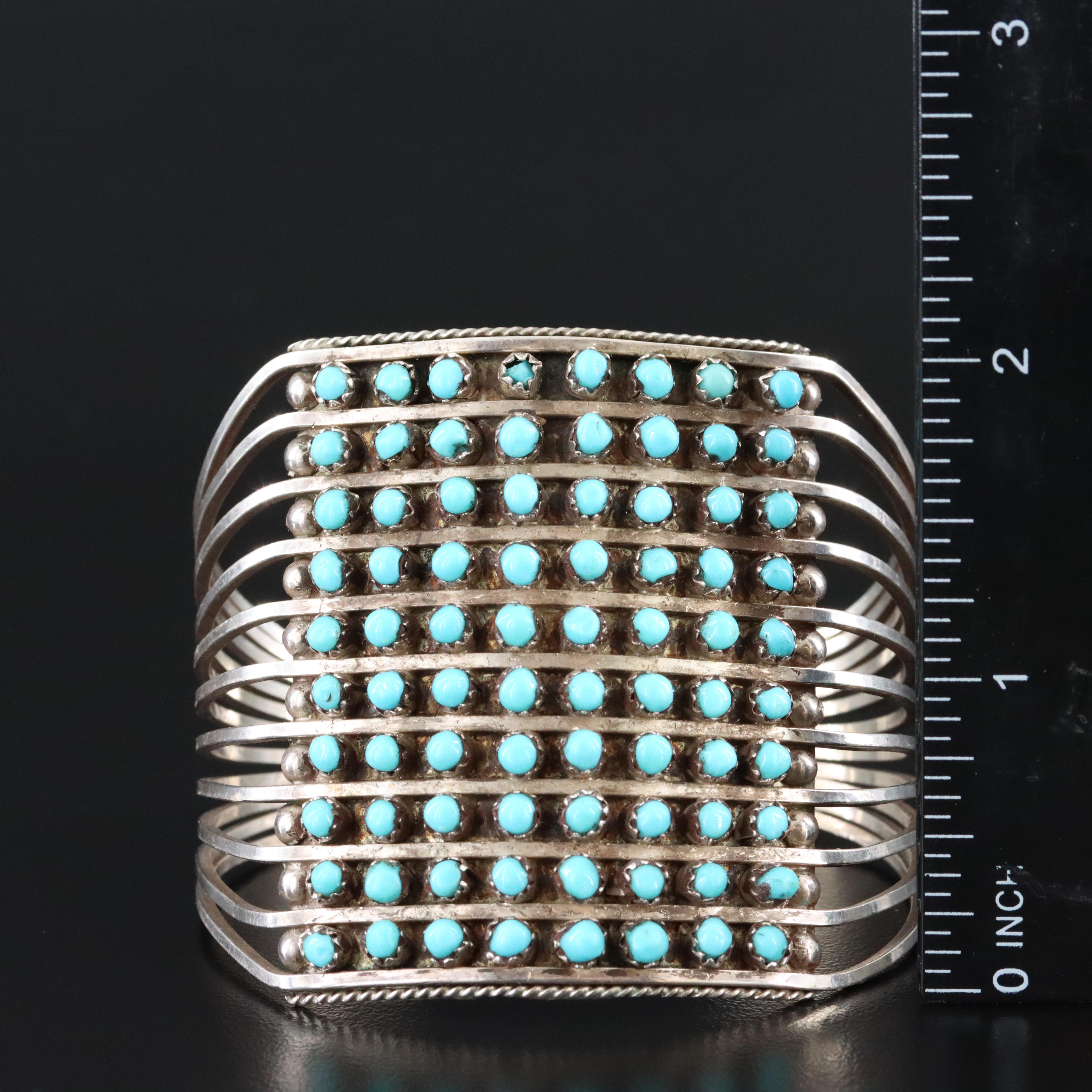 Signed Southwestern Sterling Snake Eye Turquoise Cuff