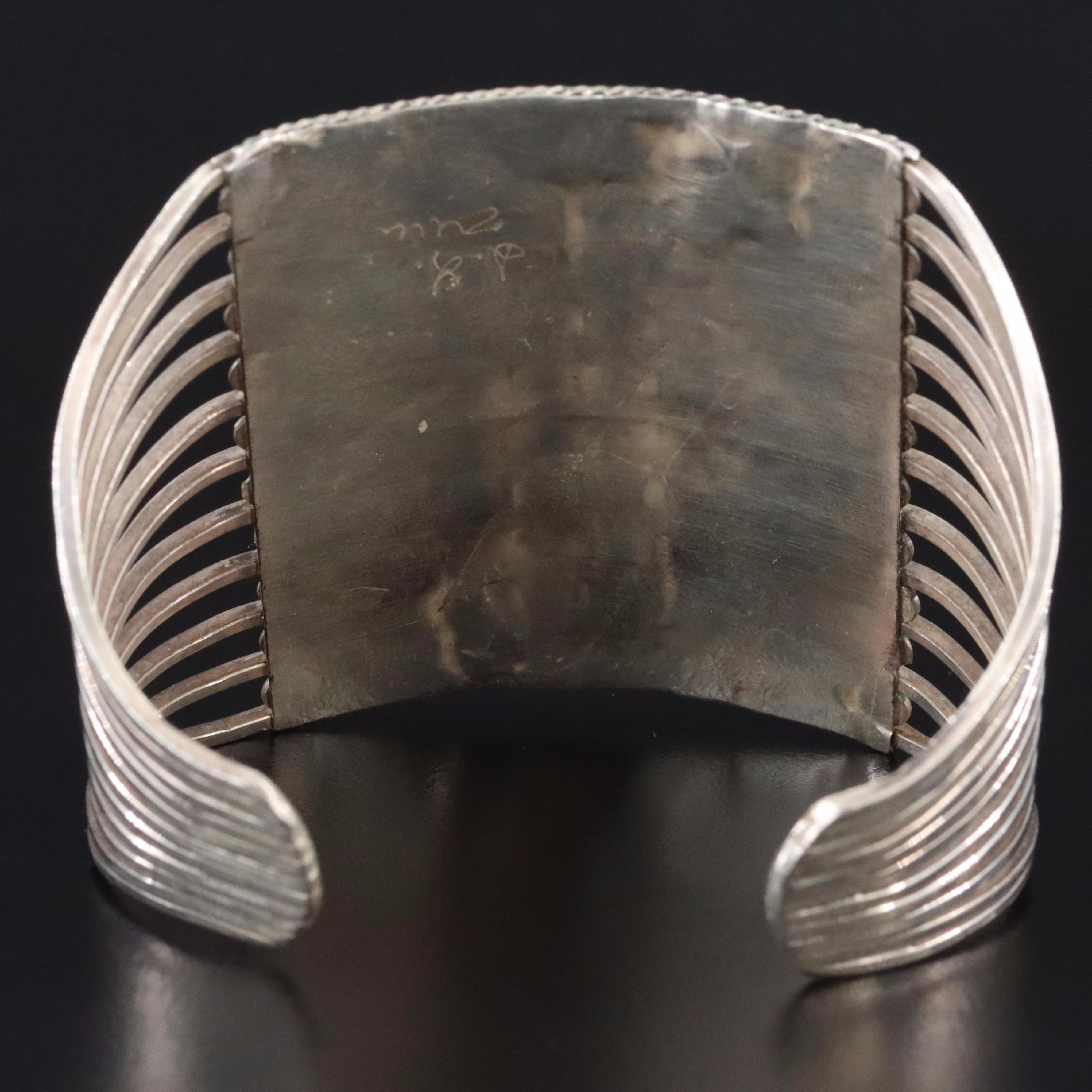 Signed Southwestern Sterling Snake Eye Turquoise Cuff