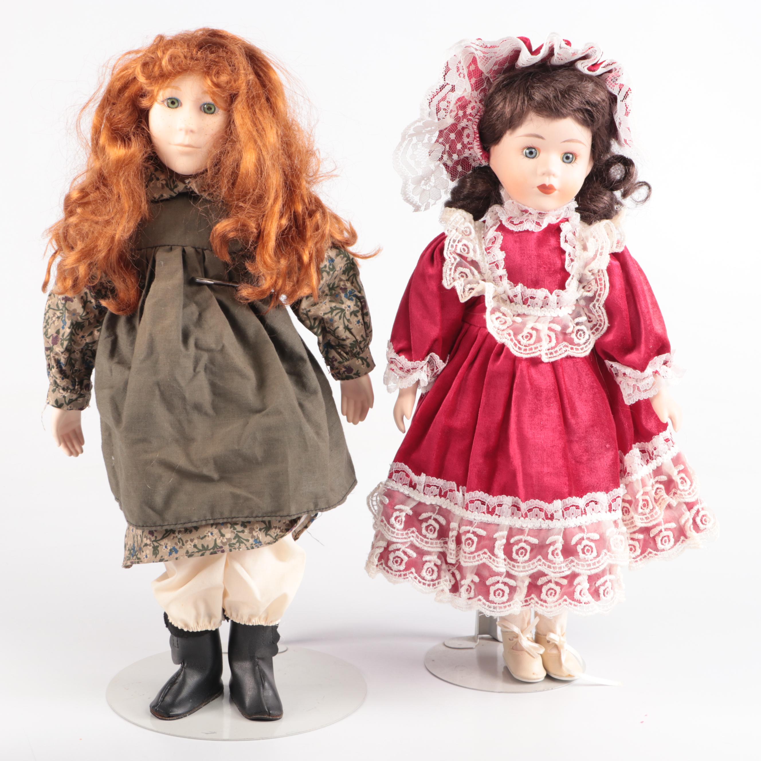 Ashton Drake "Jo" and "Meg" Little Women Dolls with Other Porcelain Dolls