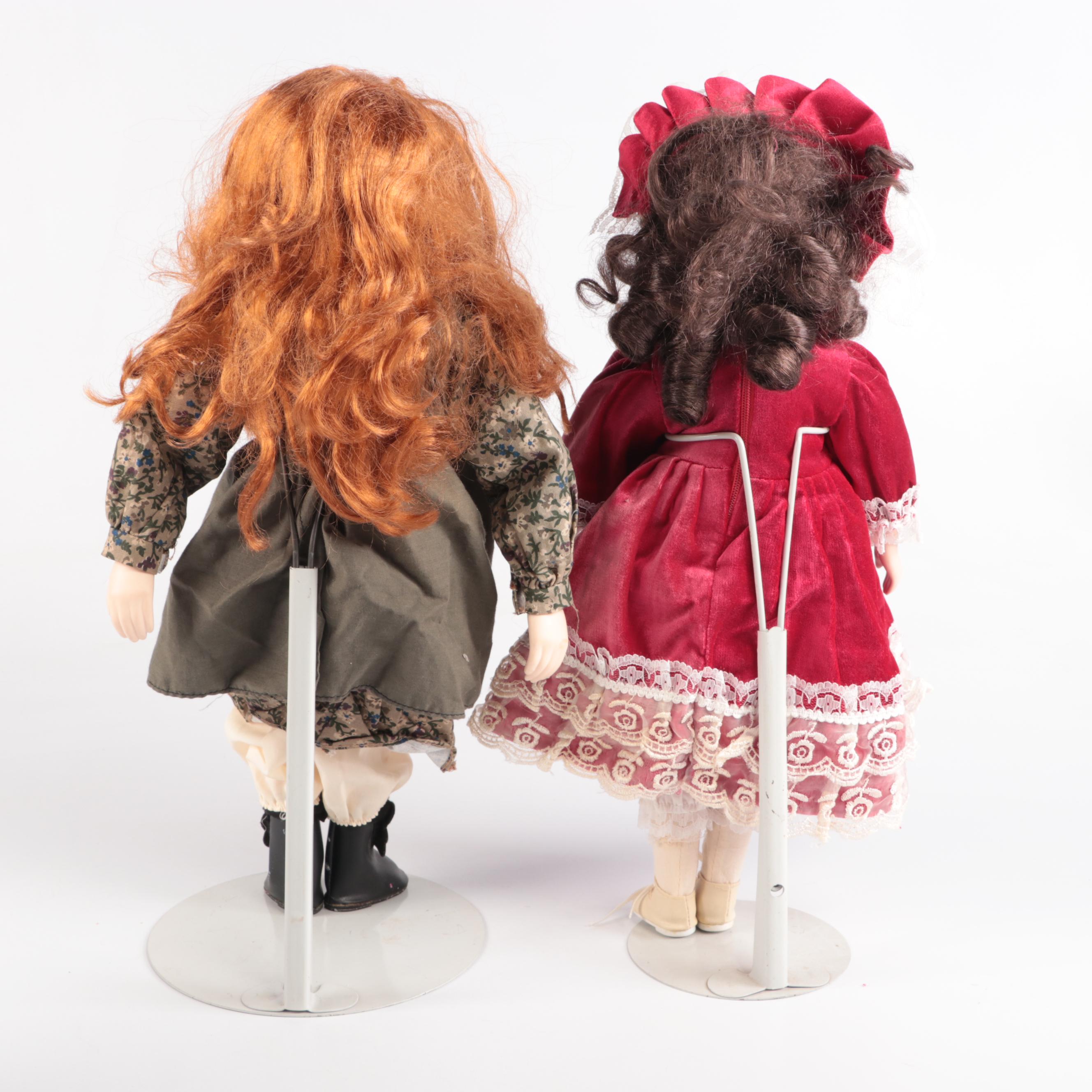 Ashton Drake "Jo" and "Meg" Little Women Dolls with Other Porcelain Dolls