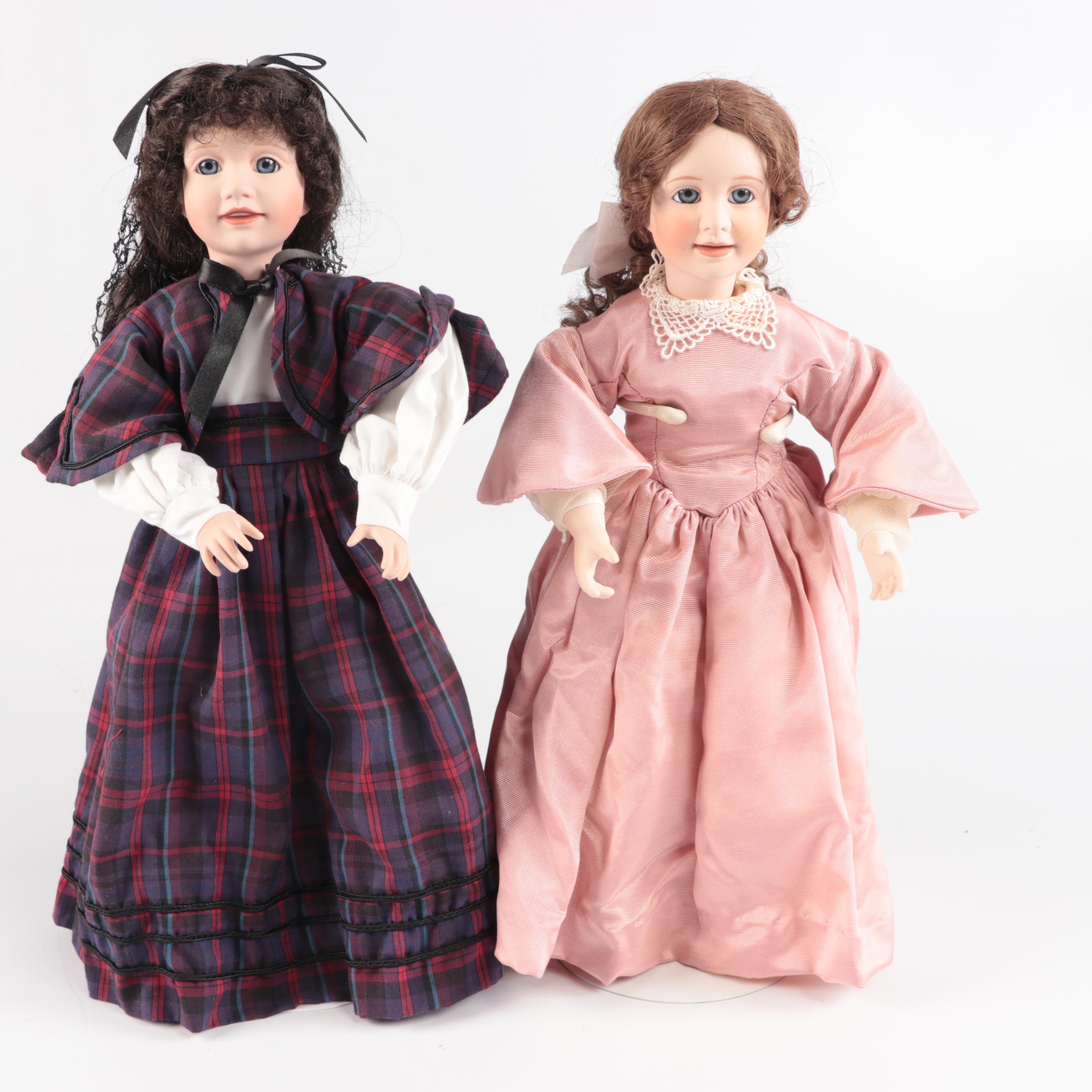 Ashton Drake "Jo" and "Meg" Little Women Dolls with Other Porcelain Dolls