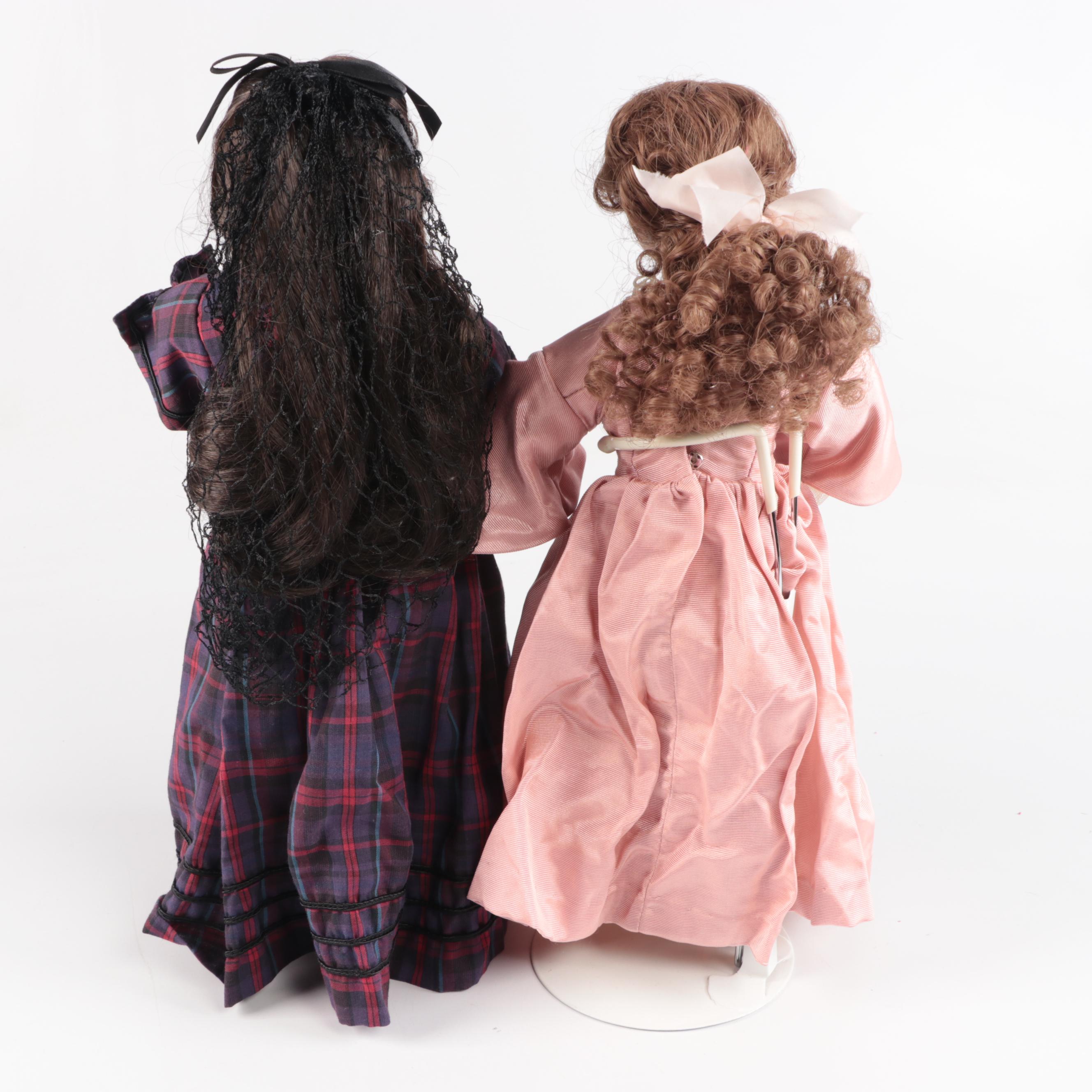 Ashton Drake "Jo" and "Meg" Little Women Dolls with Other Porcelain Dolls